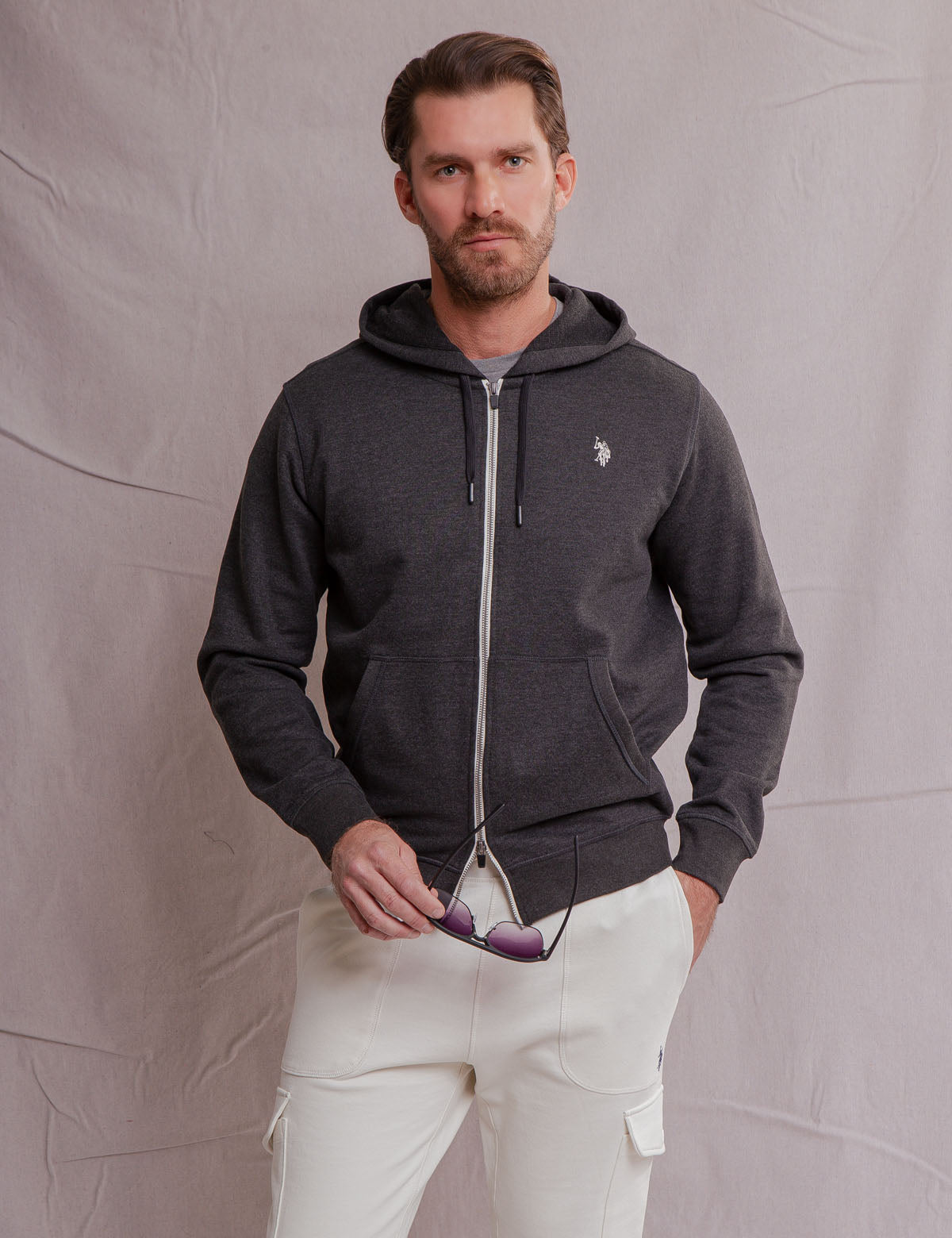 Men's Full Zip Hoodie with Kangaroo Pockets | White Label