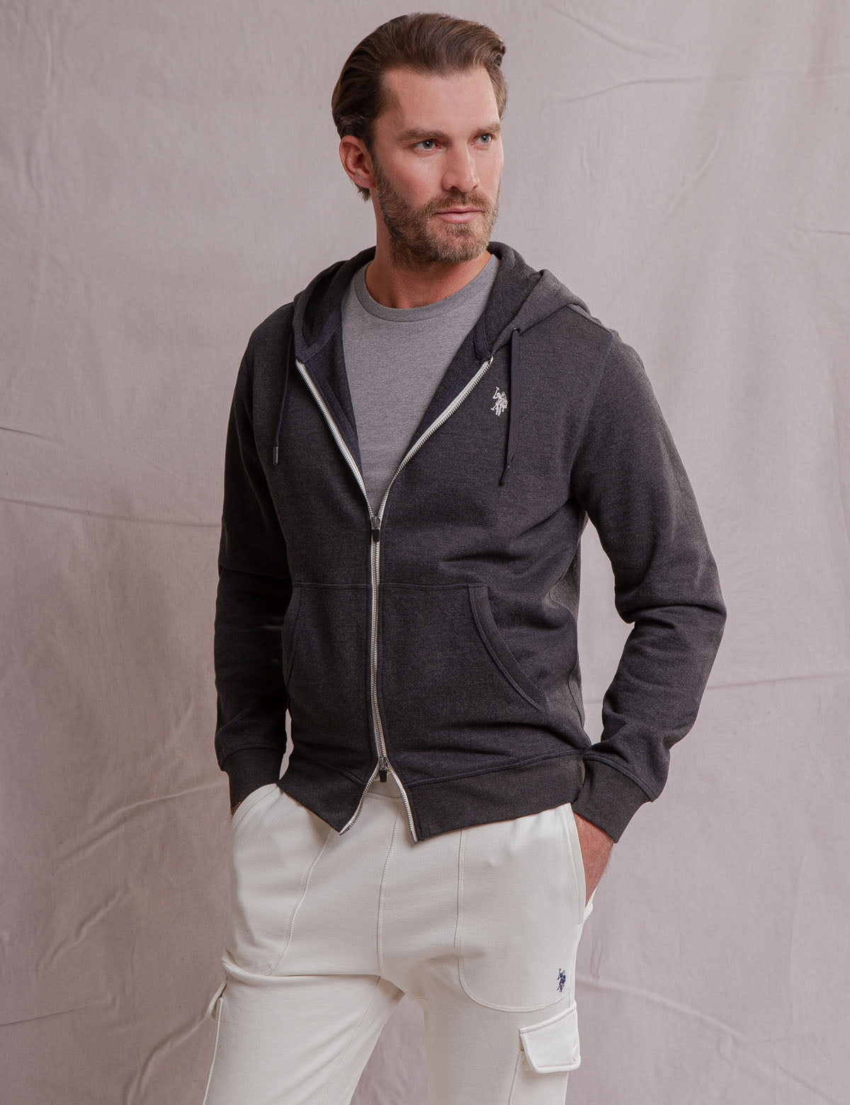Men's Full Zip Hoodie with Kangaroo Pockets | White Label