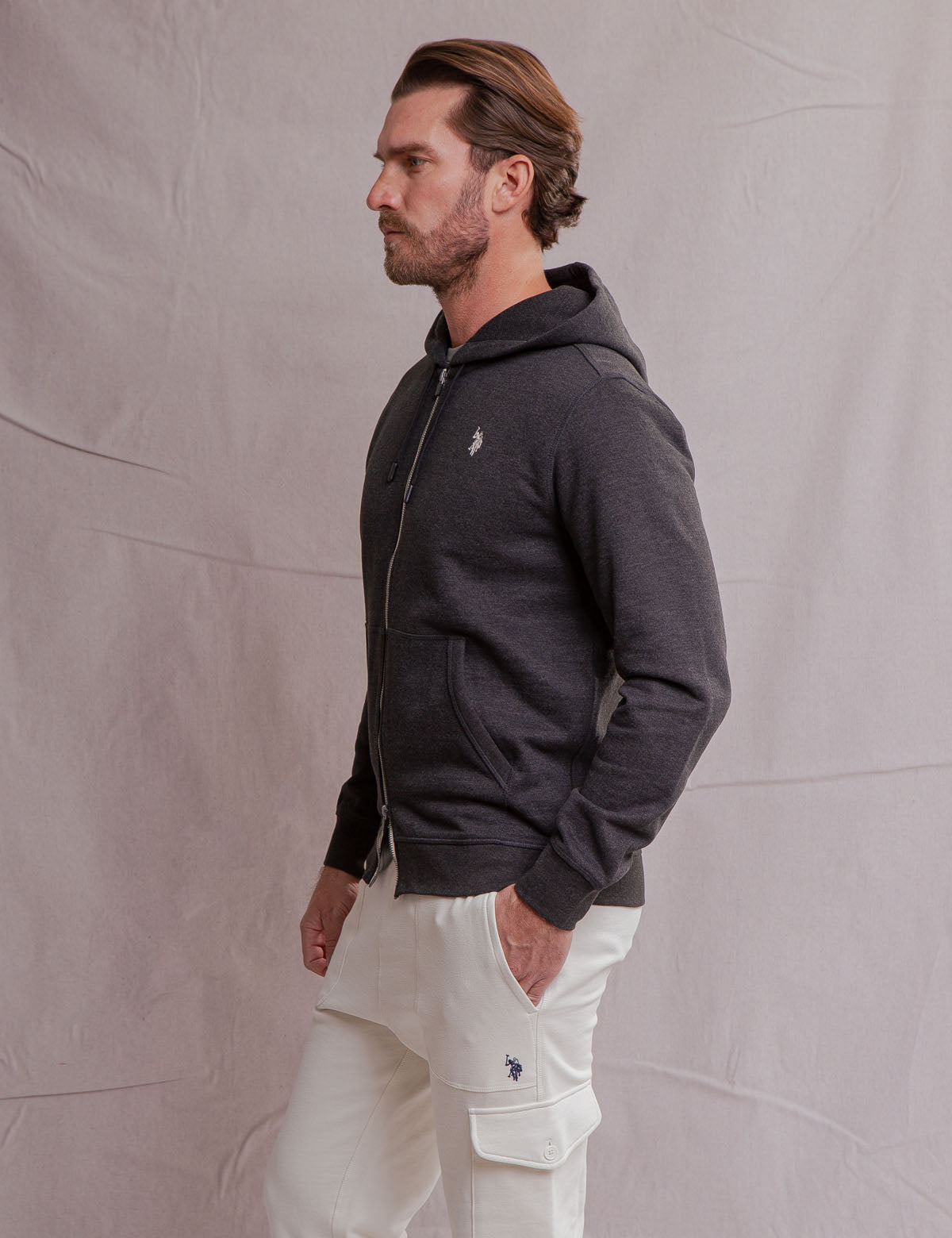 Men's Full Zip Hoodie with Kangaroo Pockets | White Label