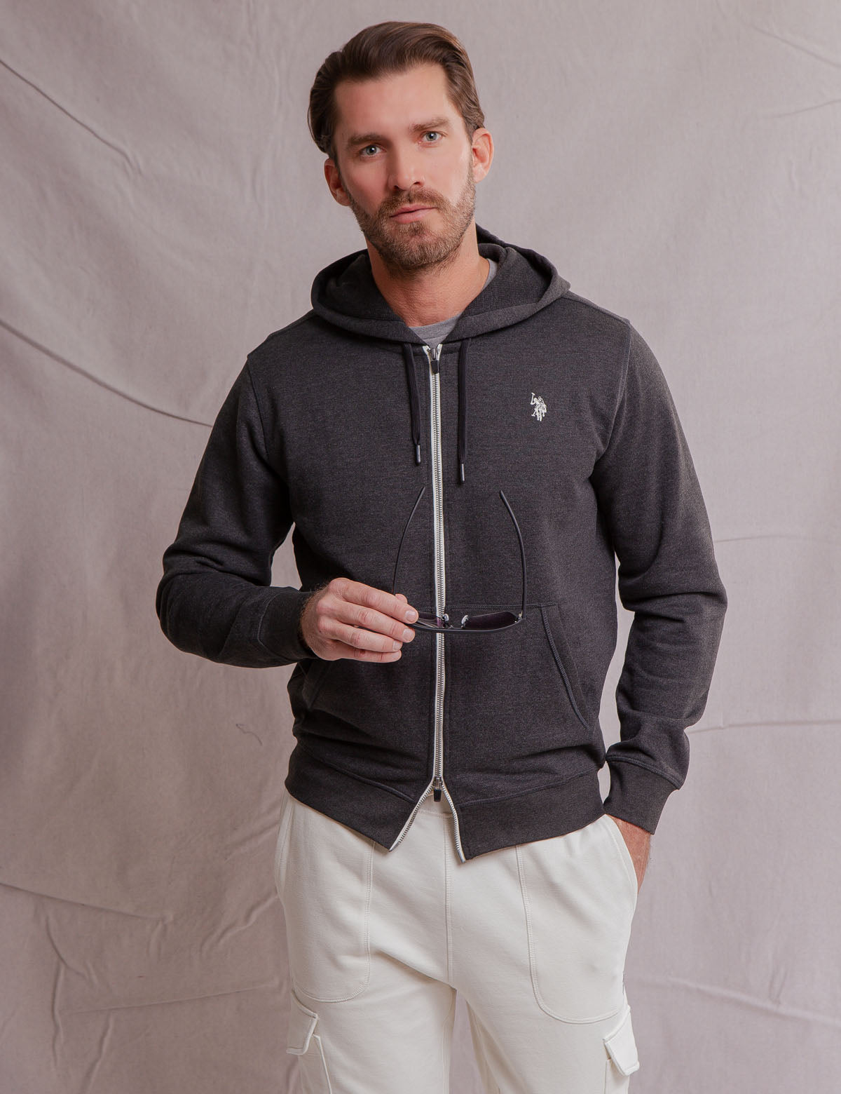 Men's Full Zip Hoodie with Kangaroo Pockets | White Label