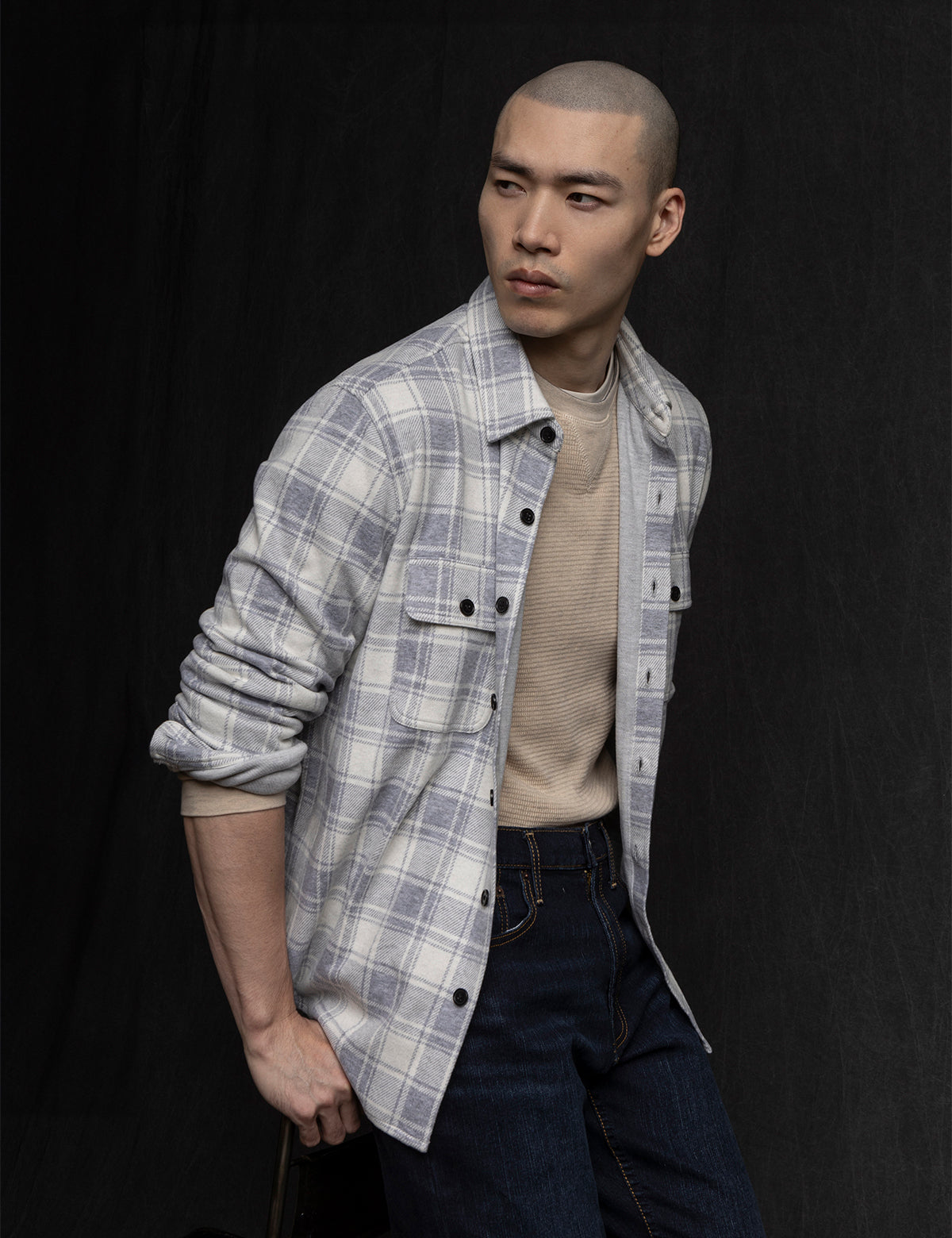 Plaid Jacquard Shirt with Full Placket & Chest Pockets | White Label