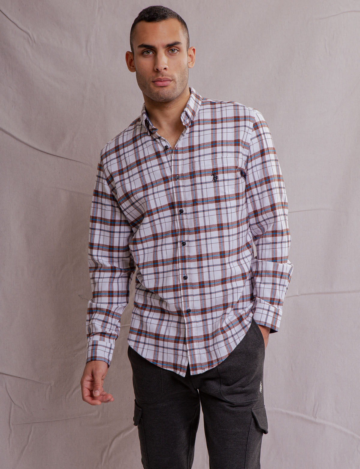 Recycled Plaid Shirt for Men | Sustainable Cotton & Polyester Blend | White Label