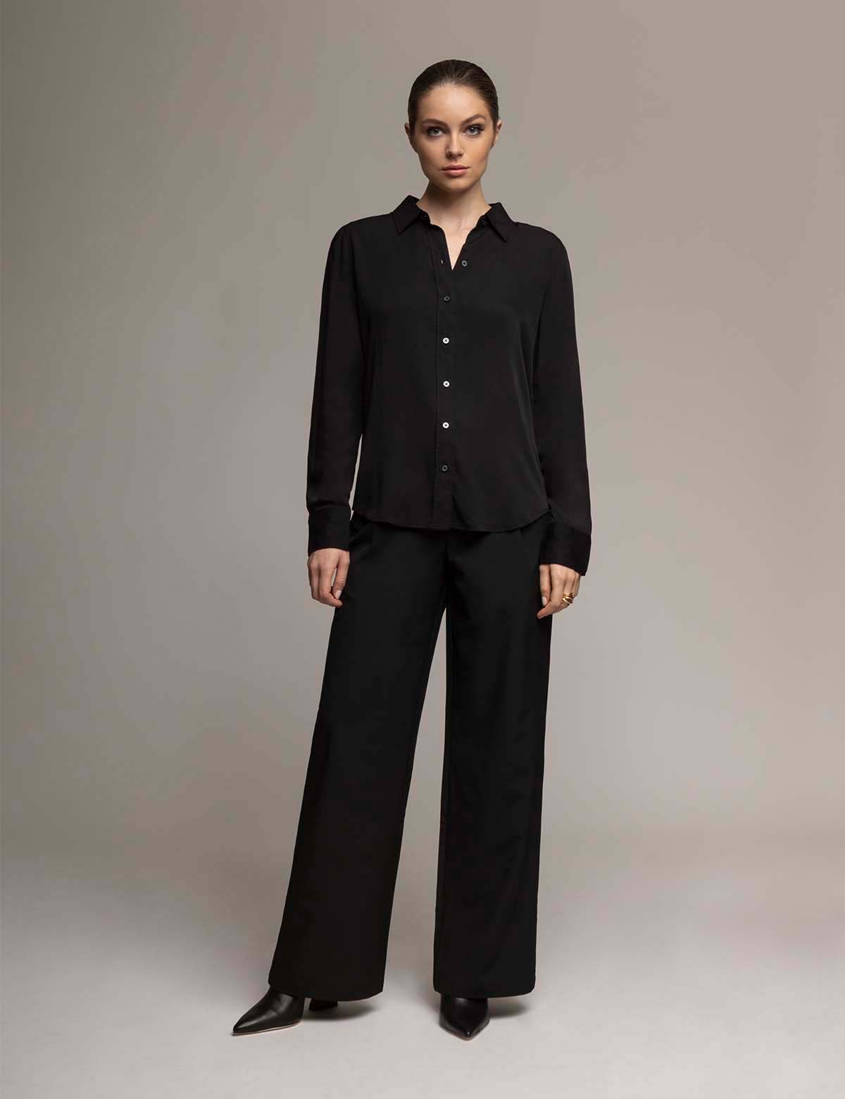Silk Touch Long Sleeve Shirt with Ruching & Pearl Buttons | White Label