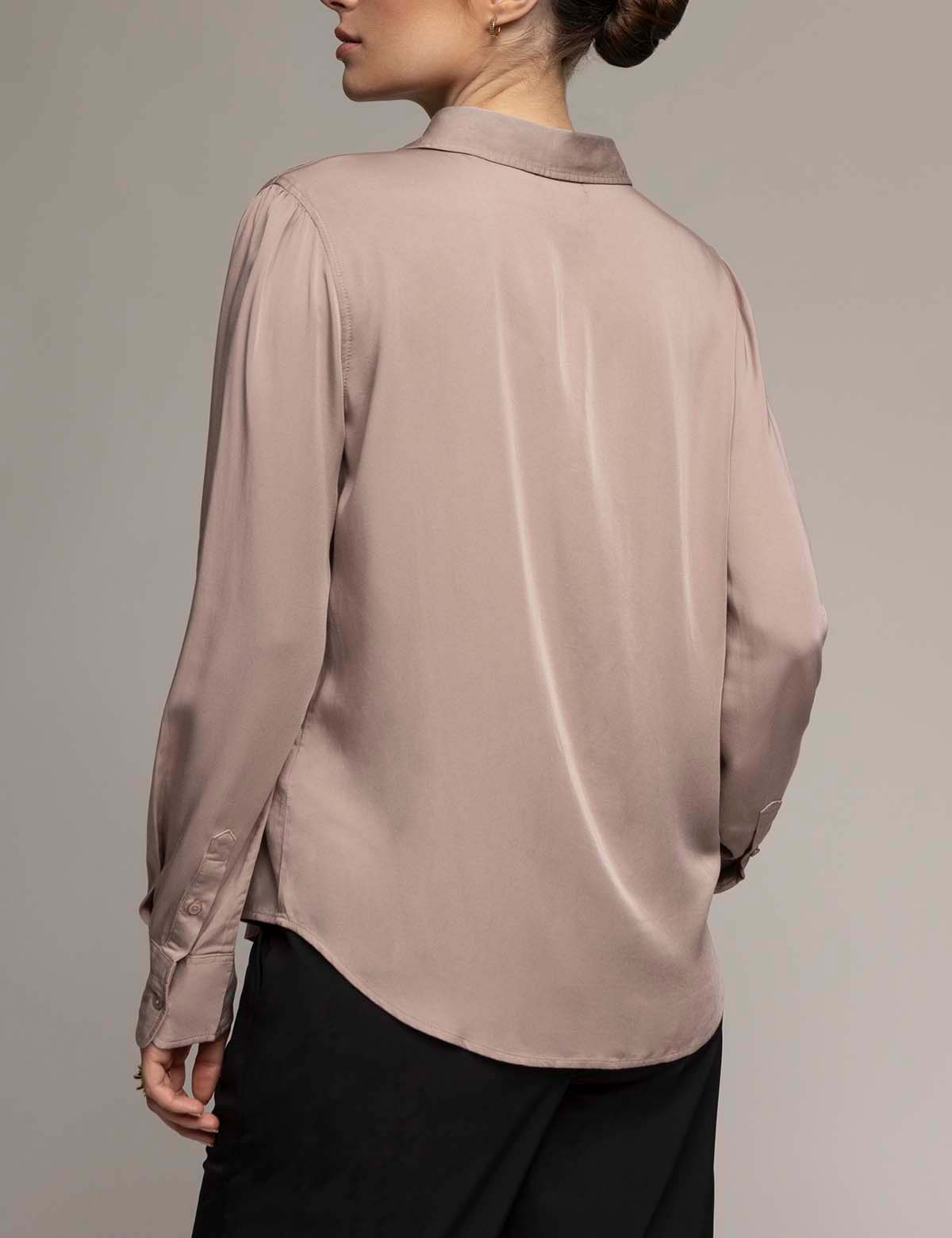 Silk Touch Long Sleeve Shirt with Ruching & Pearl Buttons | White Label