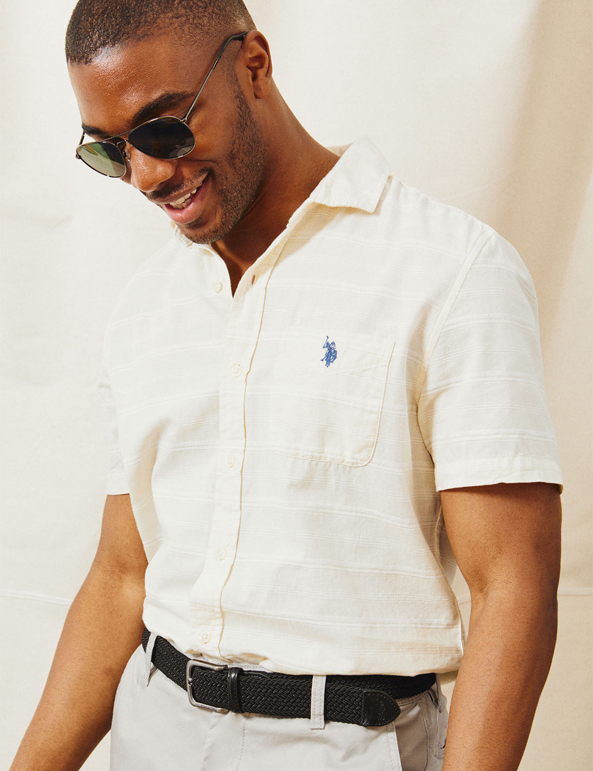 Men's Striped Short Sleeve Woven Shirt | White Label