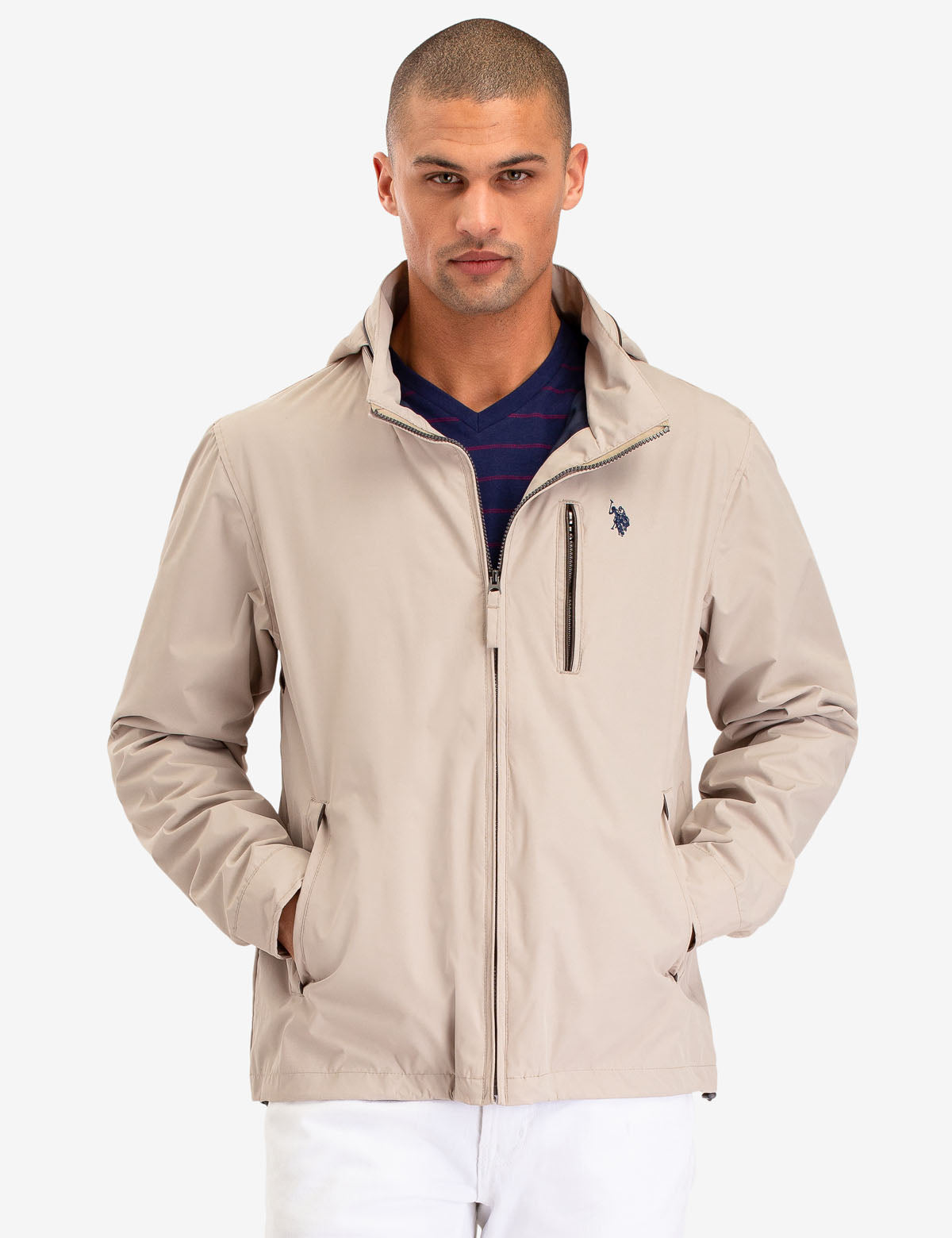 Waterproof Windbreaker Jacket with Hidden Hood | Outdoor Piping Design