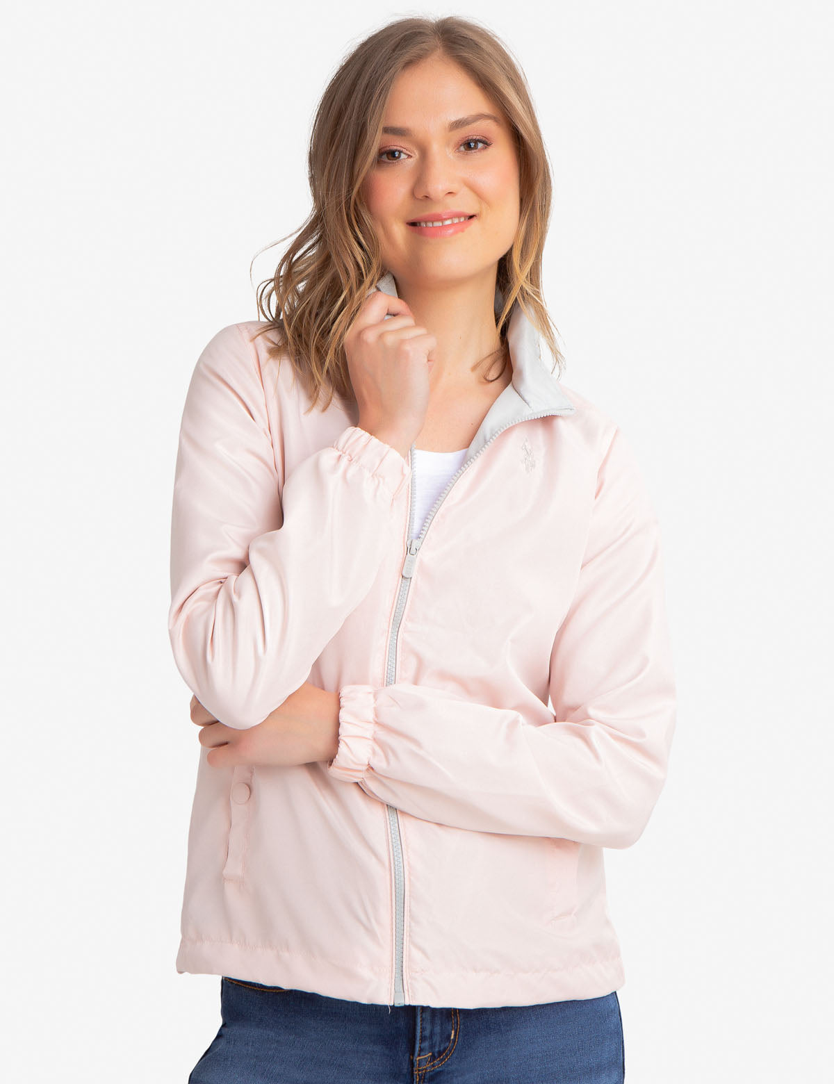 Stand Collar Windbreaker Jacket with Contrast Zipper | 100% Polyester