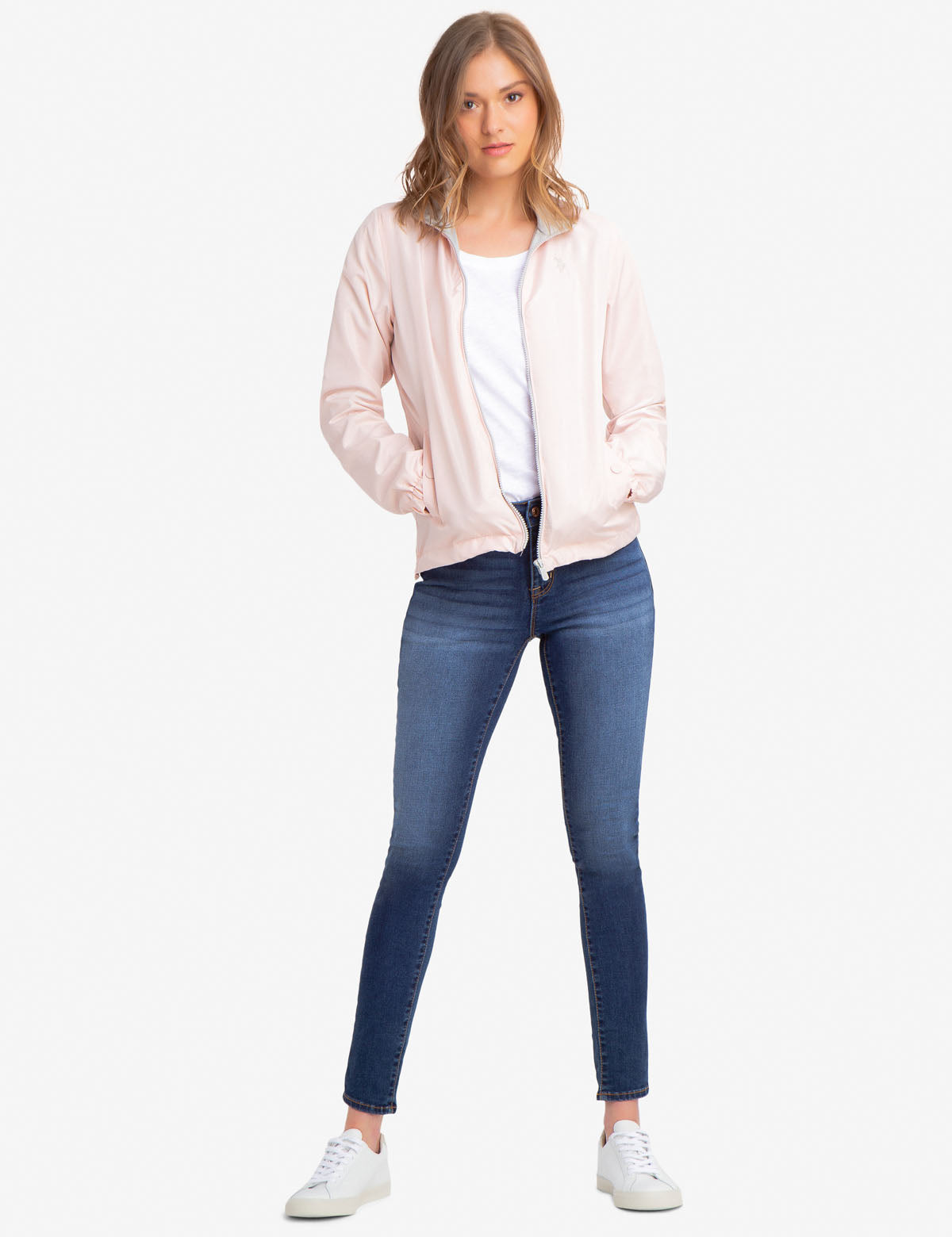 Stand Collar Windbreaker Jacket with Contrast Zipper | 100% Polyester