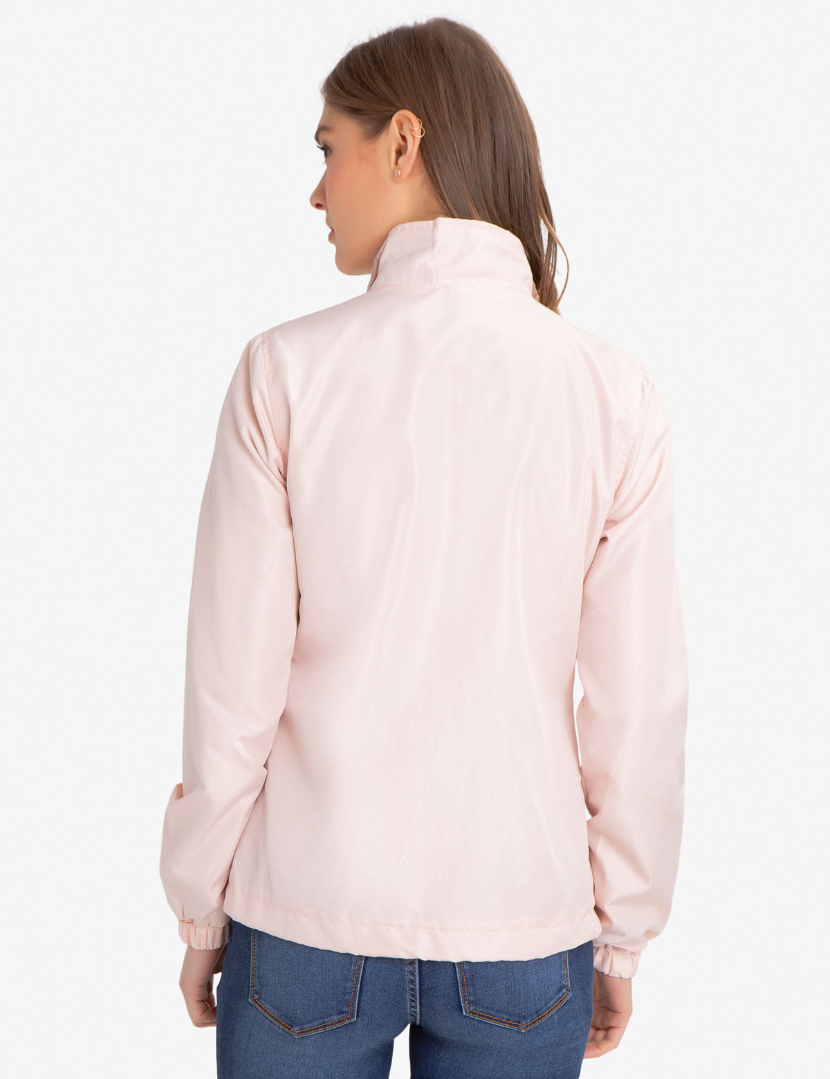 Stand Collar Windbreaker Jacket with Contrast Zipper | 100% Polyester