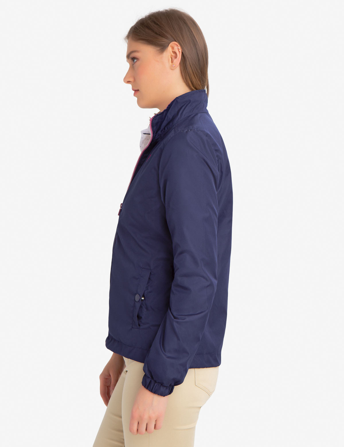 Stand Collar Windbreaker Jacket with Contrast Zipper | 100% Polyester