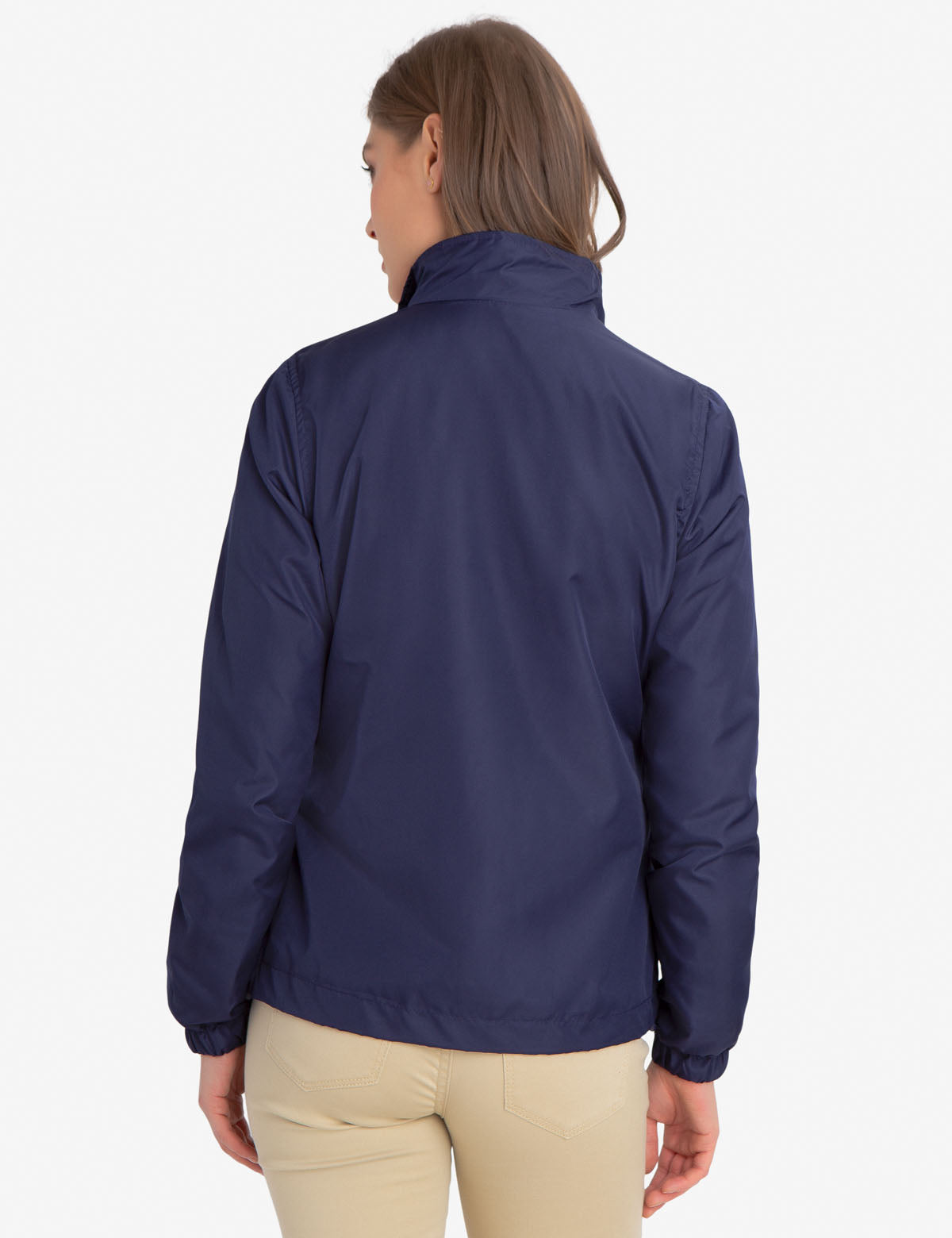 Stand Collar Windbreaker Jacket with Contrast Zipper | 100% Polyester