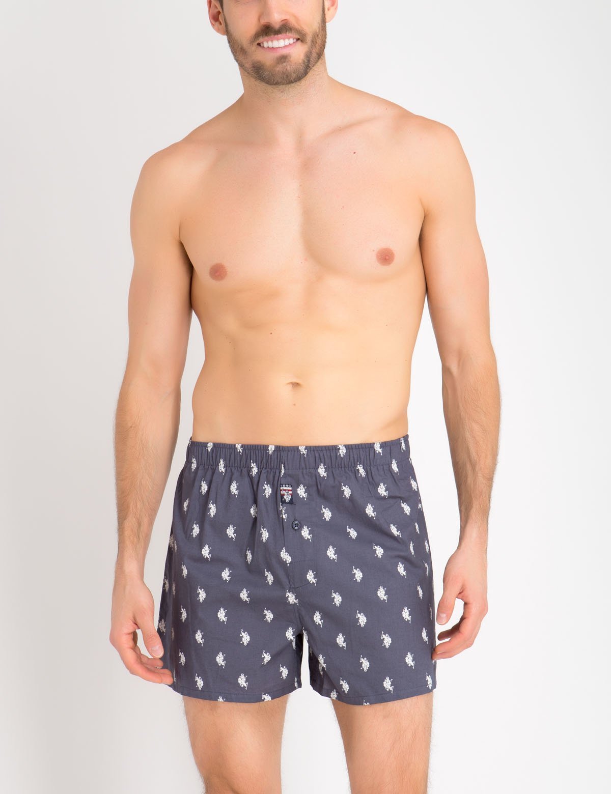 Men's Cotton Woven Boxer Briefs with Polo Print | Elastic Waistband