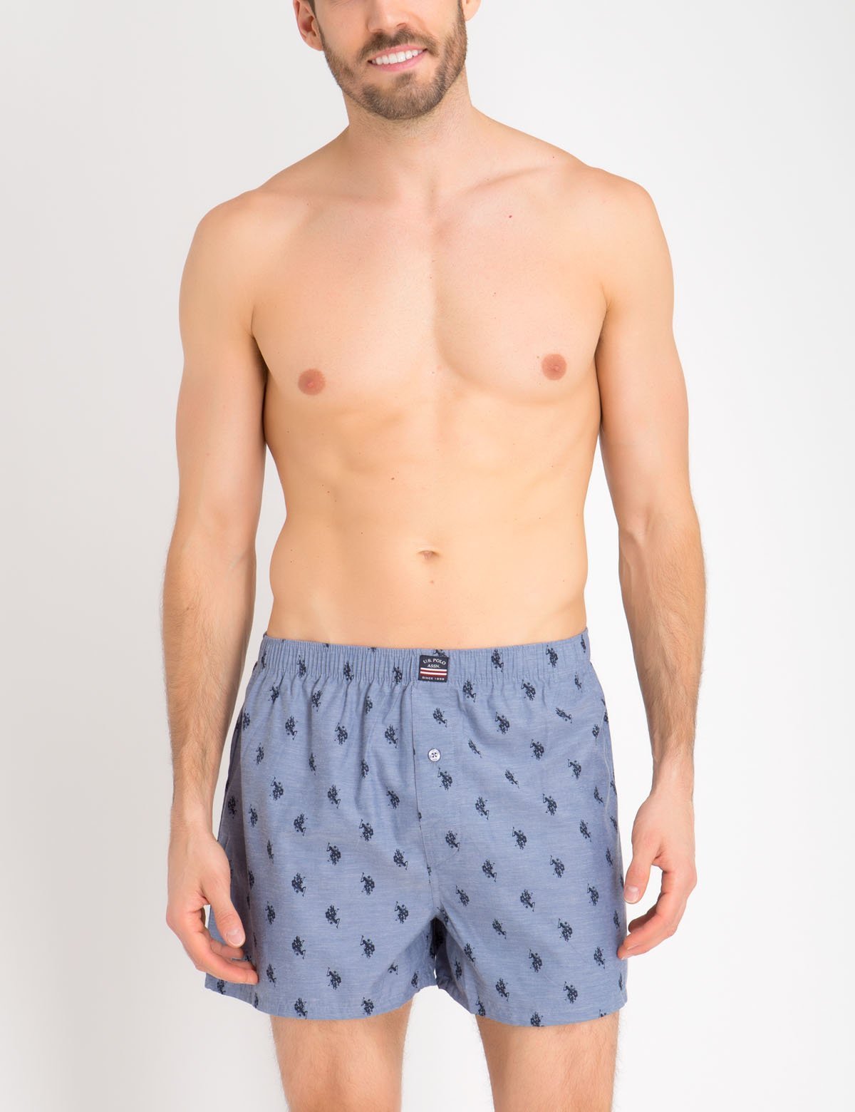 Men's Cotton Woven Boxer Briefs with Polo Print | Elastic Waistband