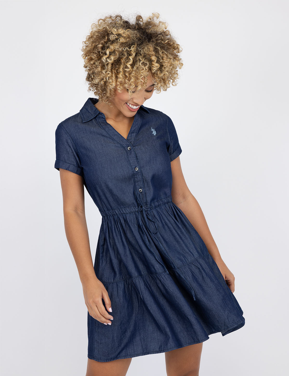 Tiered Denim Dress with Y Placket Detail | Casual Summer Style