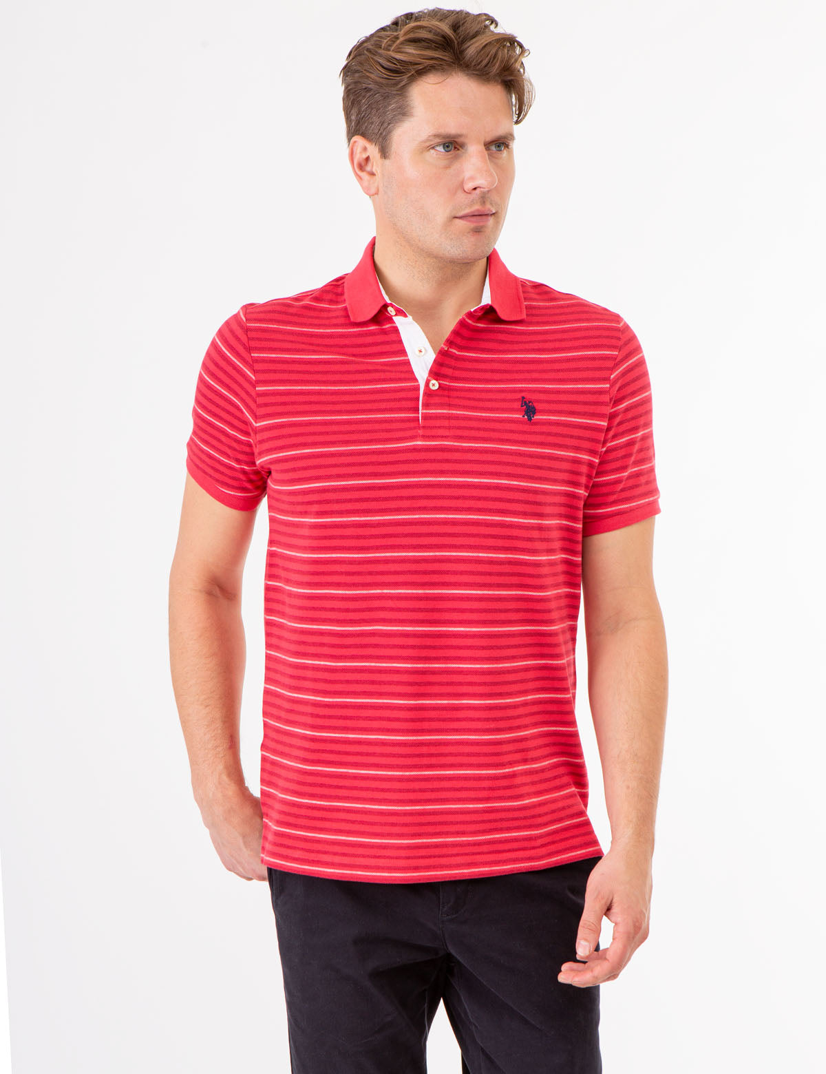 Men's Cotton Birdseye Stripe Polo Shirt | Classic Collar & Ribbed Cuffs