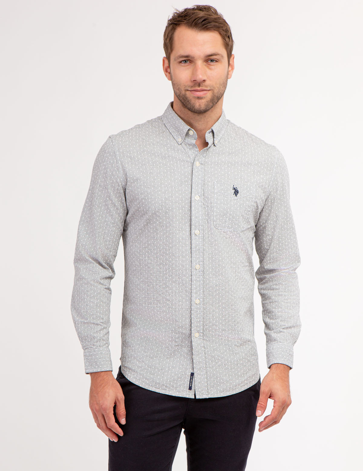 Yarn Dye Dobby Pattern Long Sleeve Shirt | Casual Men's Top