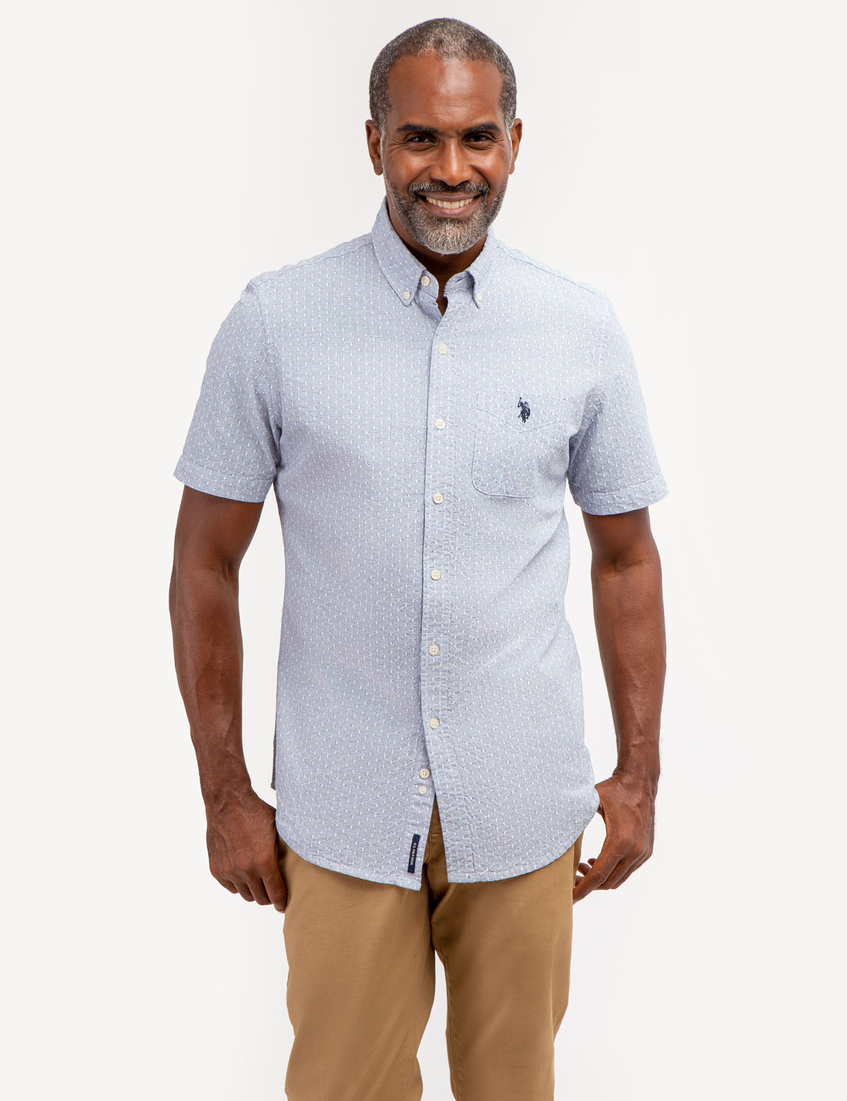 Yarn Dye Dobby Pattern Short Sleeve Shirt | Casual Summer Top