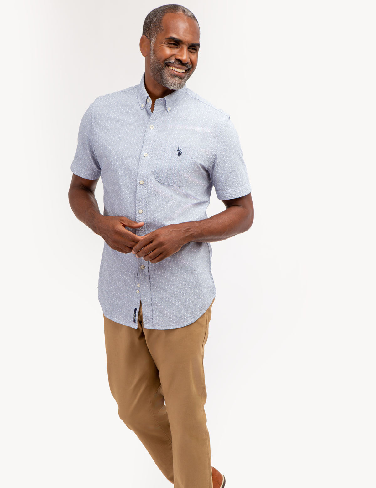 Yarn Dye Dobby Pattern Short Sleeve Shirt | Casual Summer Top