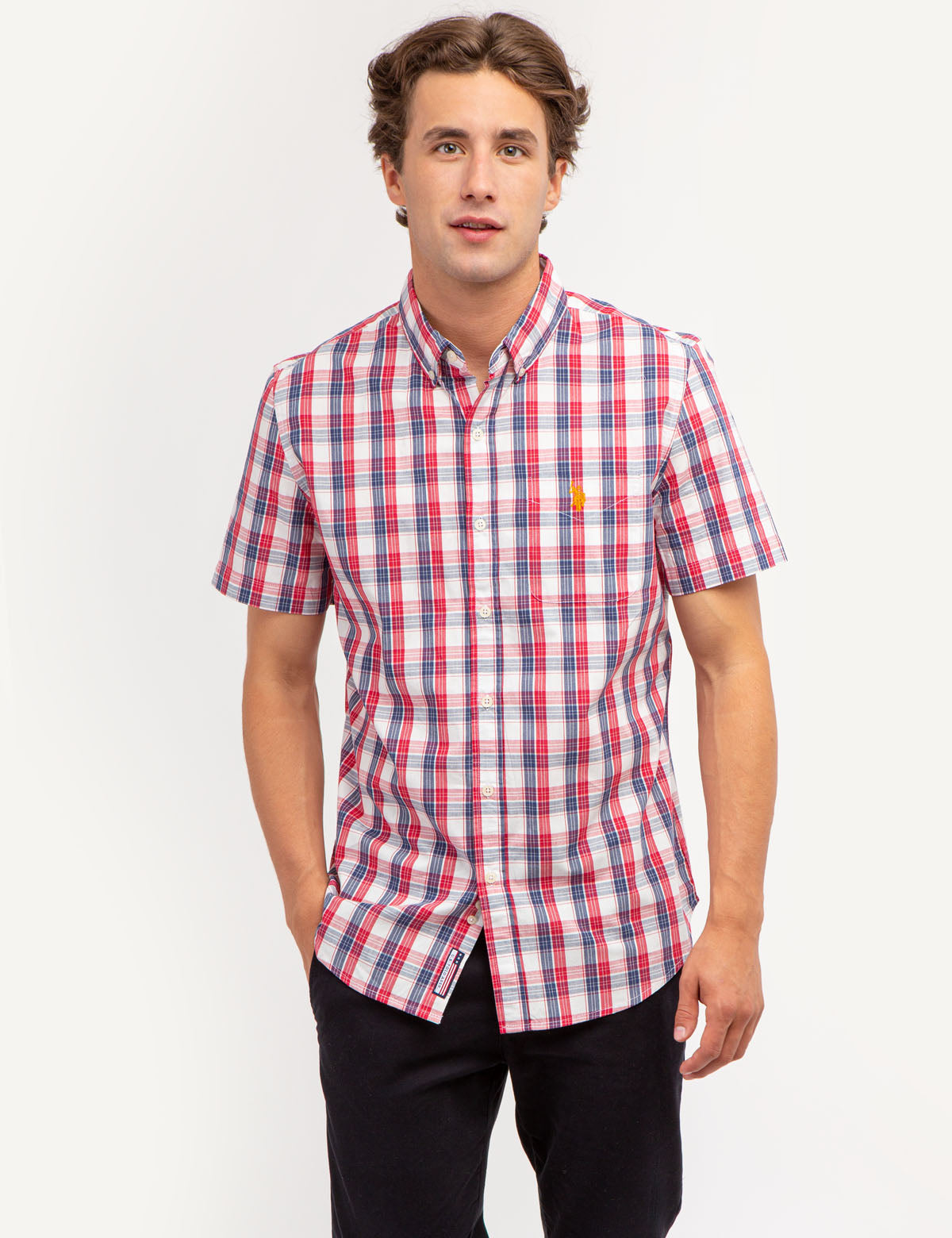 Plaid Short Sleeve Shirt in Yarn-Dyed Peached Poplin | Casual Men's Wear
