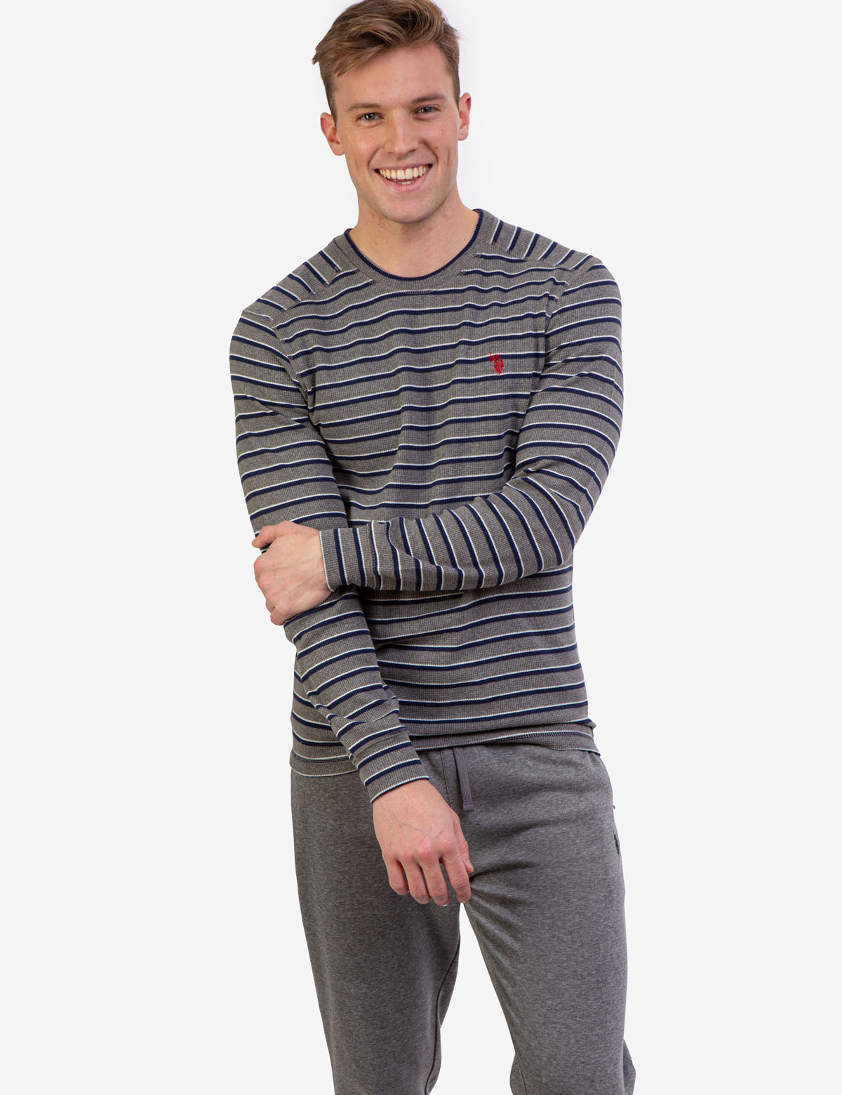 Yarn-Dye Striped Thermal Long Sleeve Shirt | Crew Neck