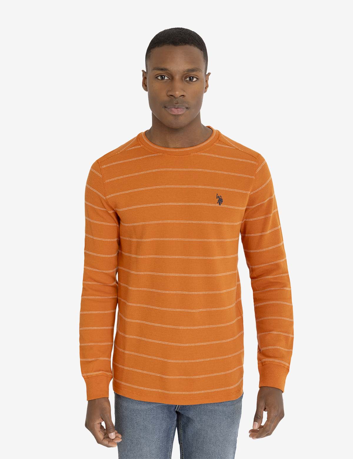 Yarn-Dye Striped Thermal Long Sleeve Shirt | Crew Neck