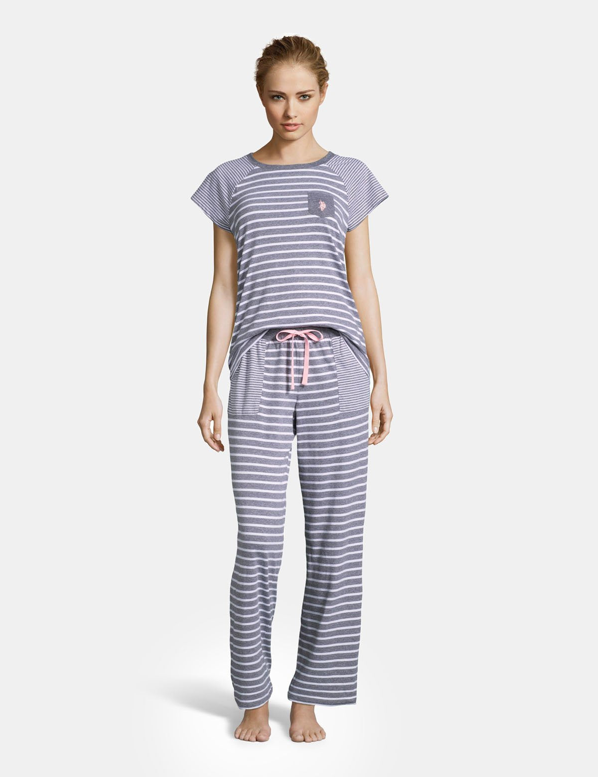 Striped Cotton Pant Set with Drawstring Waist & Raglan Sleeves