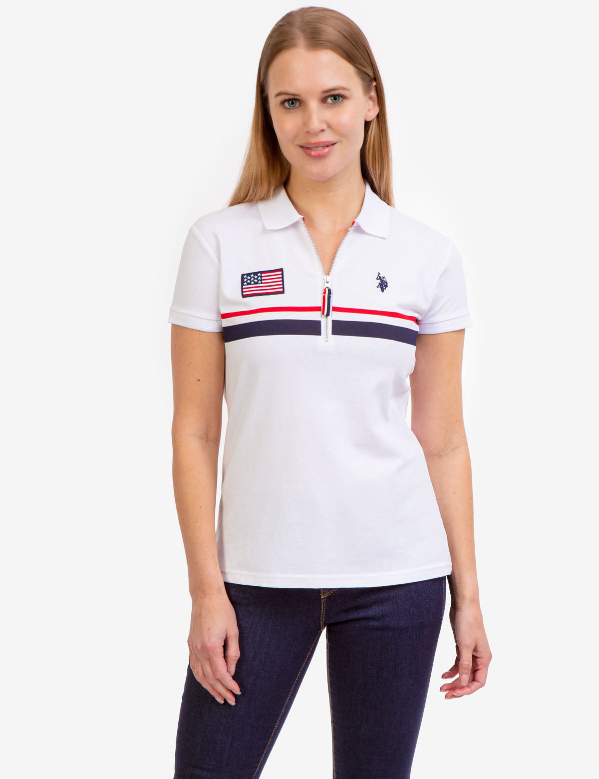 Zip Placket Polo Shirt with Flag Design | Casual Men's Top