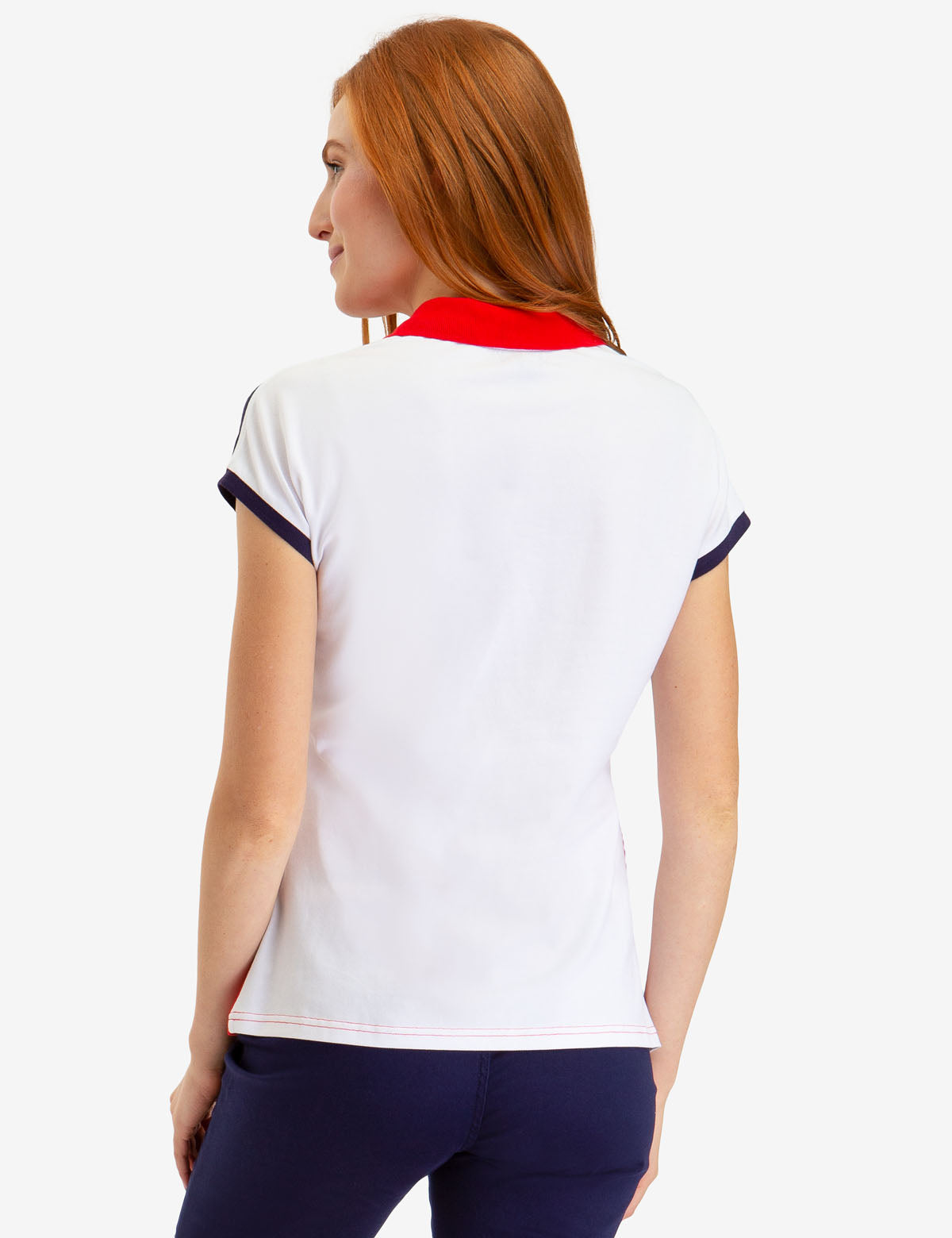 Colorblock Zip-Up Polo Shirt with Contrast Collar | Short Sleeve