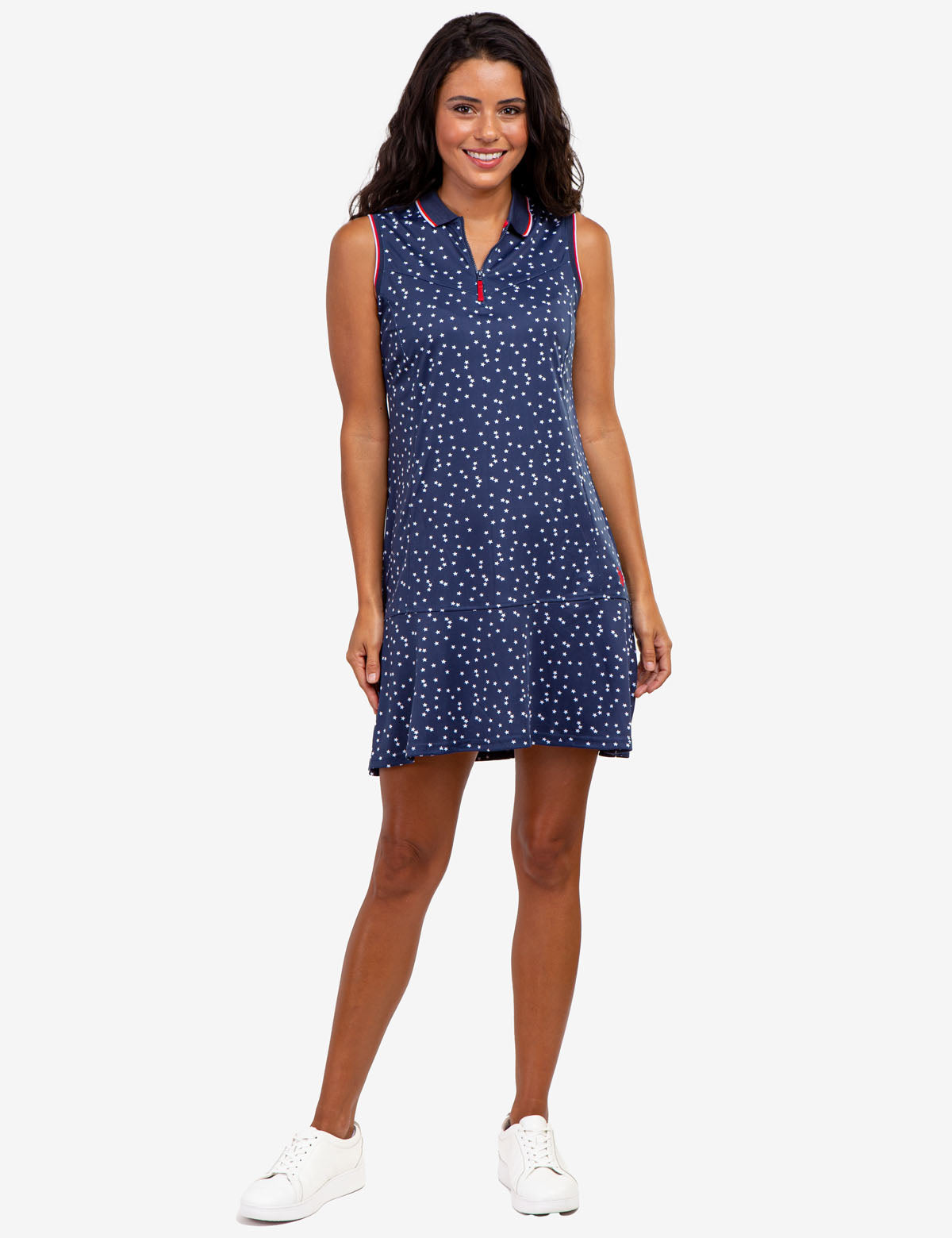 Flounce Printed Polo Dress with Zip Up | Casual & Stylish