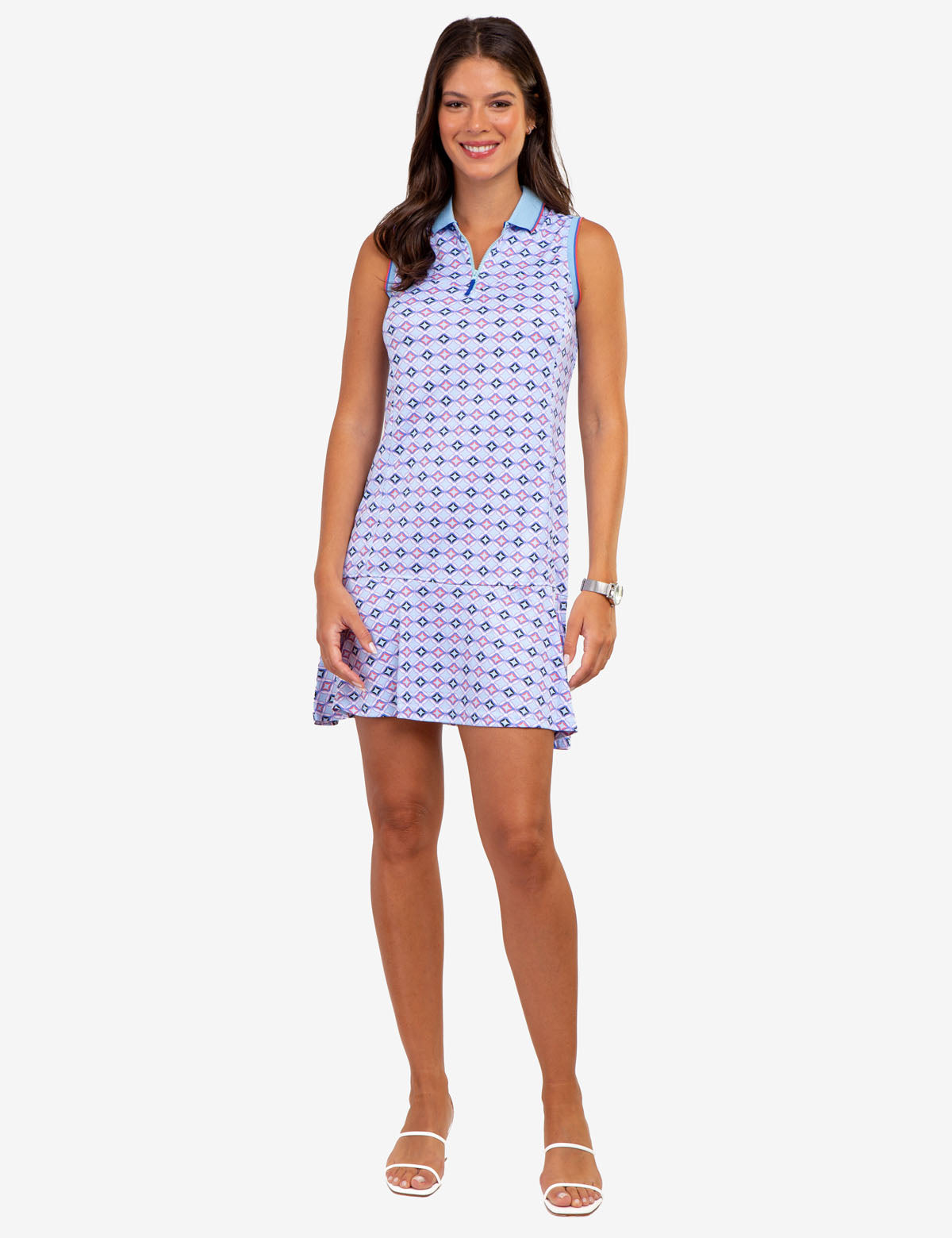Flounce Printed Polo Dress with Zip Up | Casual & Stylish