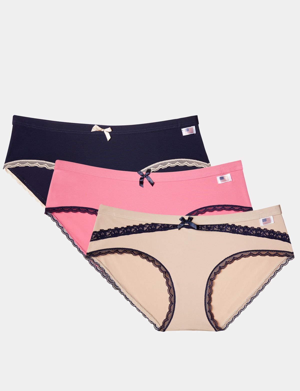 Lace Trim Hipster Underwear 3 Pack | Boy Leg & Flag Detail