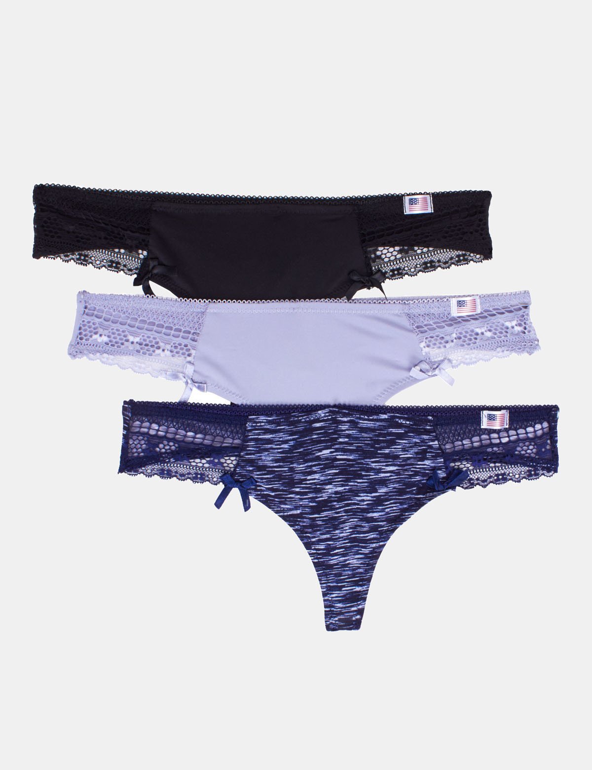 3 Pack Lace Trim Thong Panties | Soft Micro Lace & Elastic Waistband