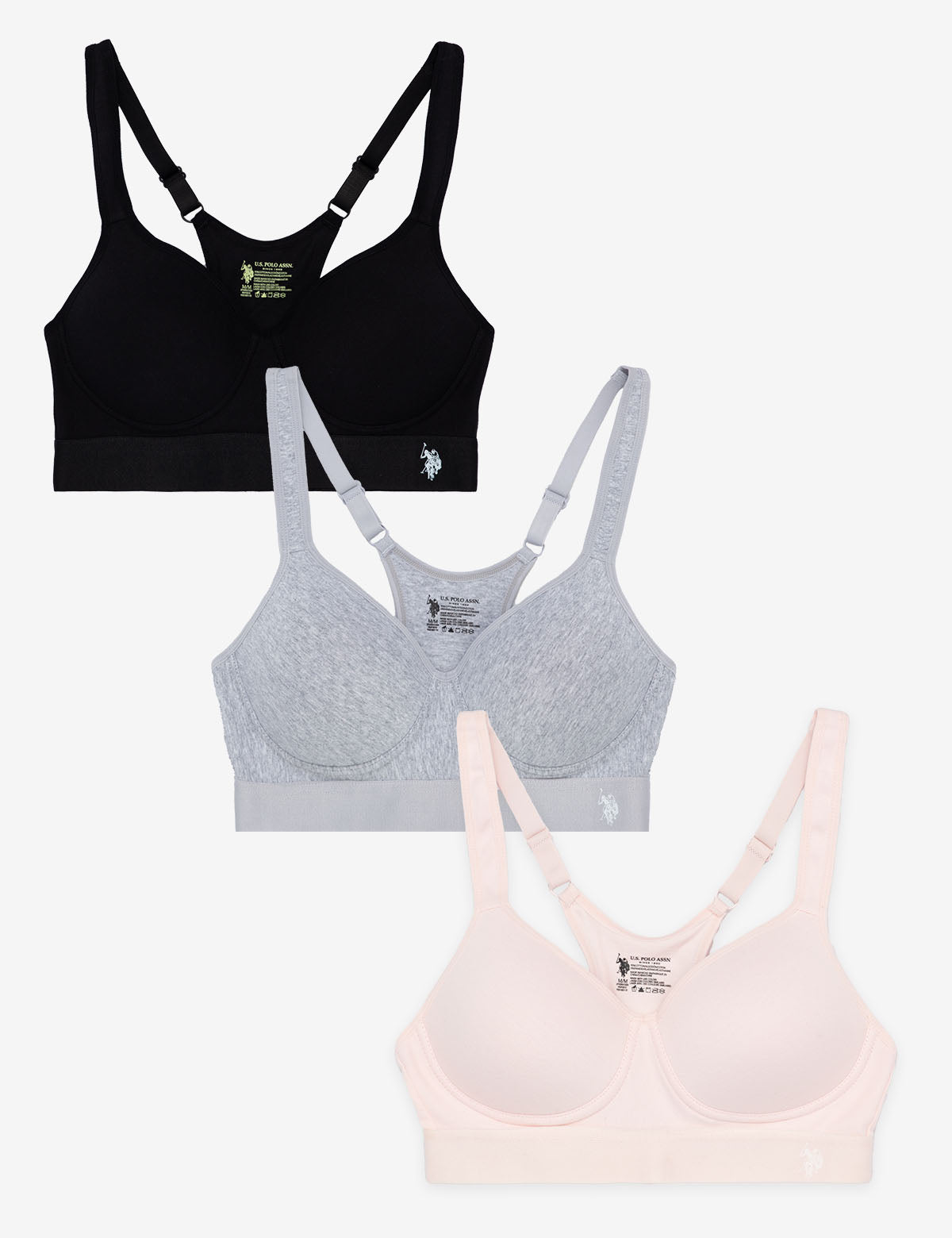 Wire-Free Racerback Bras 3-Pack with Adjustable Straps | Cotton/Spandex