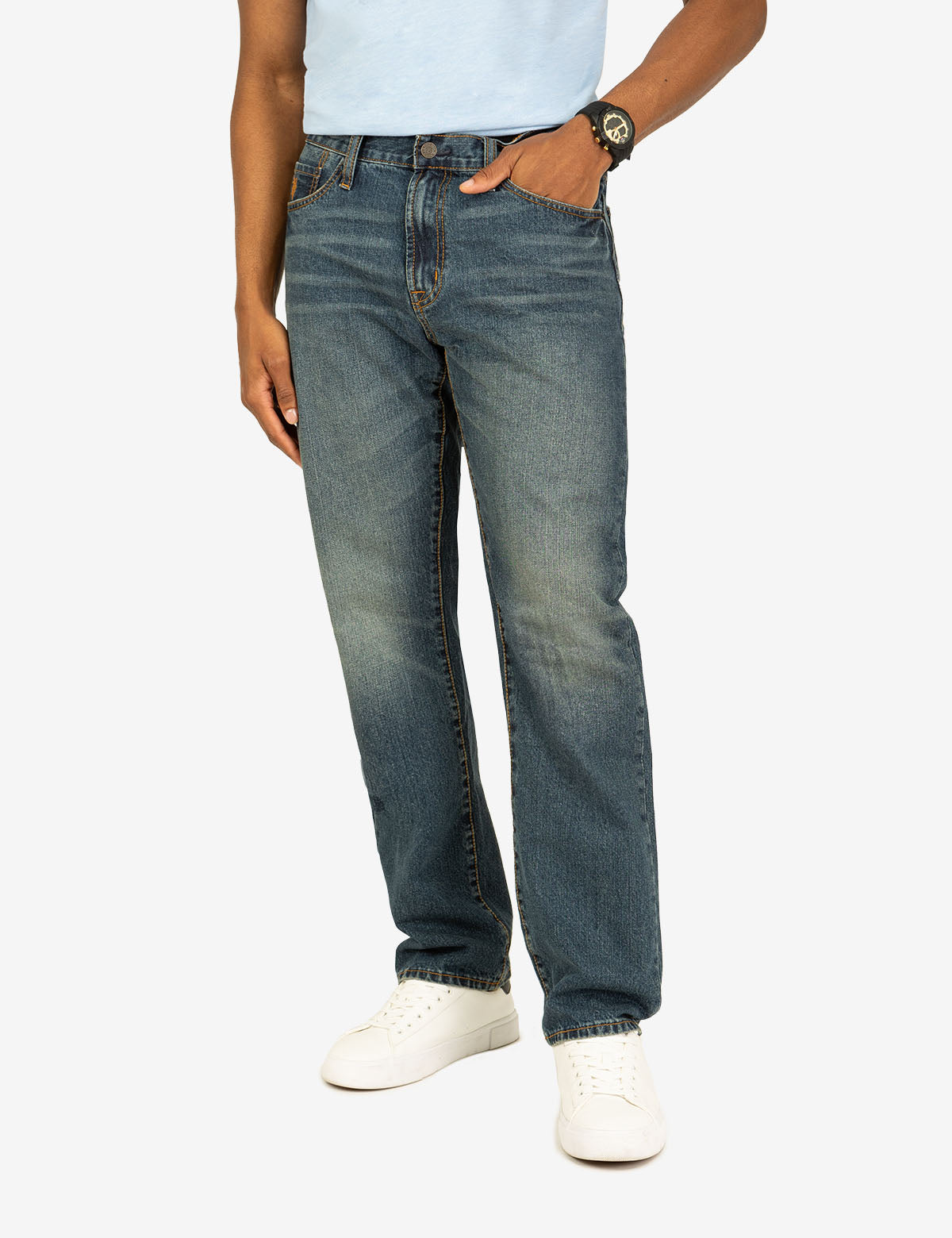 Rigid Straight Fit Jeans for Men | 5-Pocket Denim with Button Closure