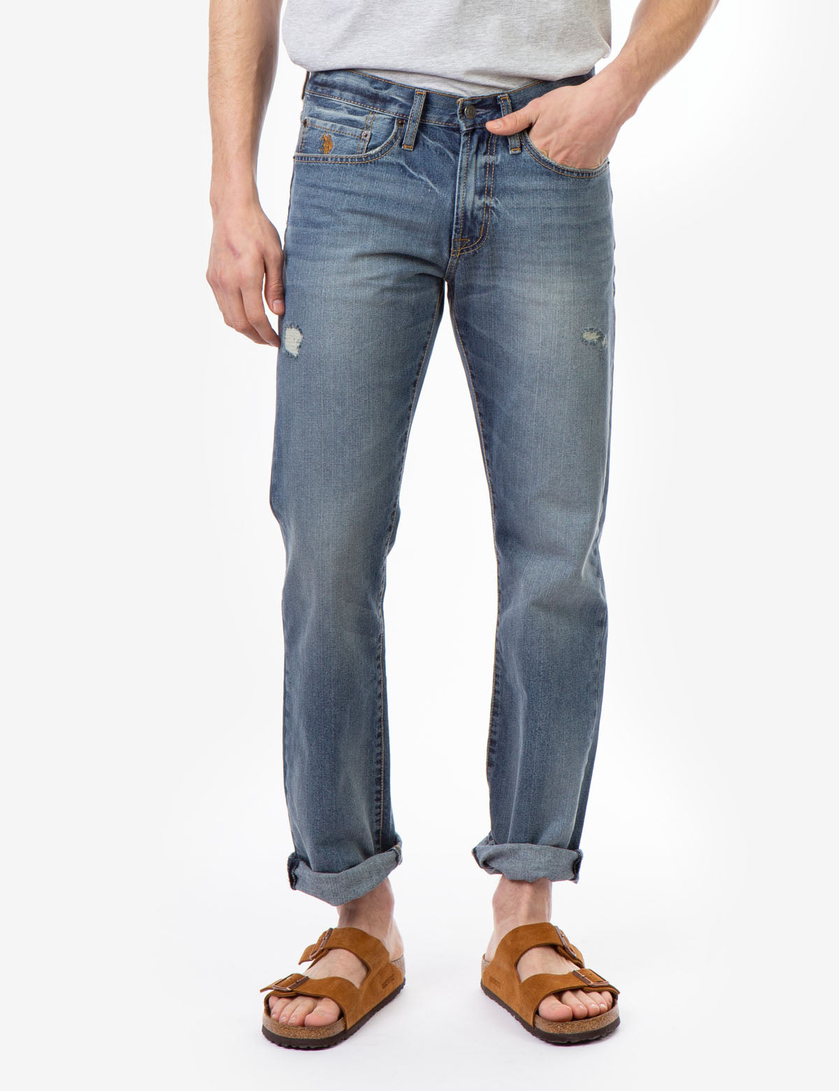 Rigid Straight Fit Jeans for Men | 5-Pocket Denim with Button Closure