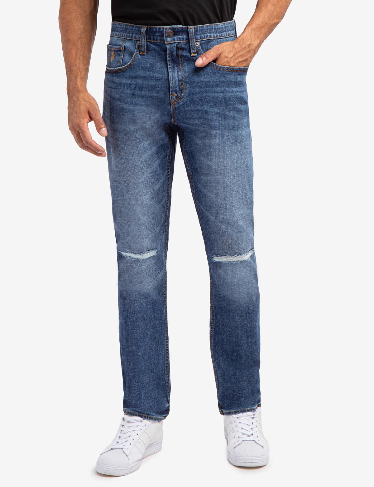 Slim Straight Fit Jeans with Soft Elastic Waist | 5-Pocket Design