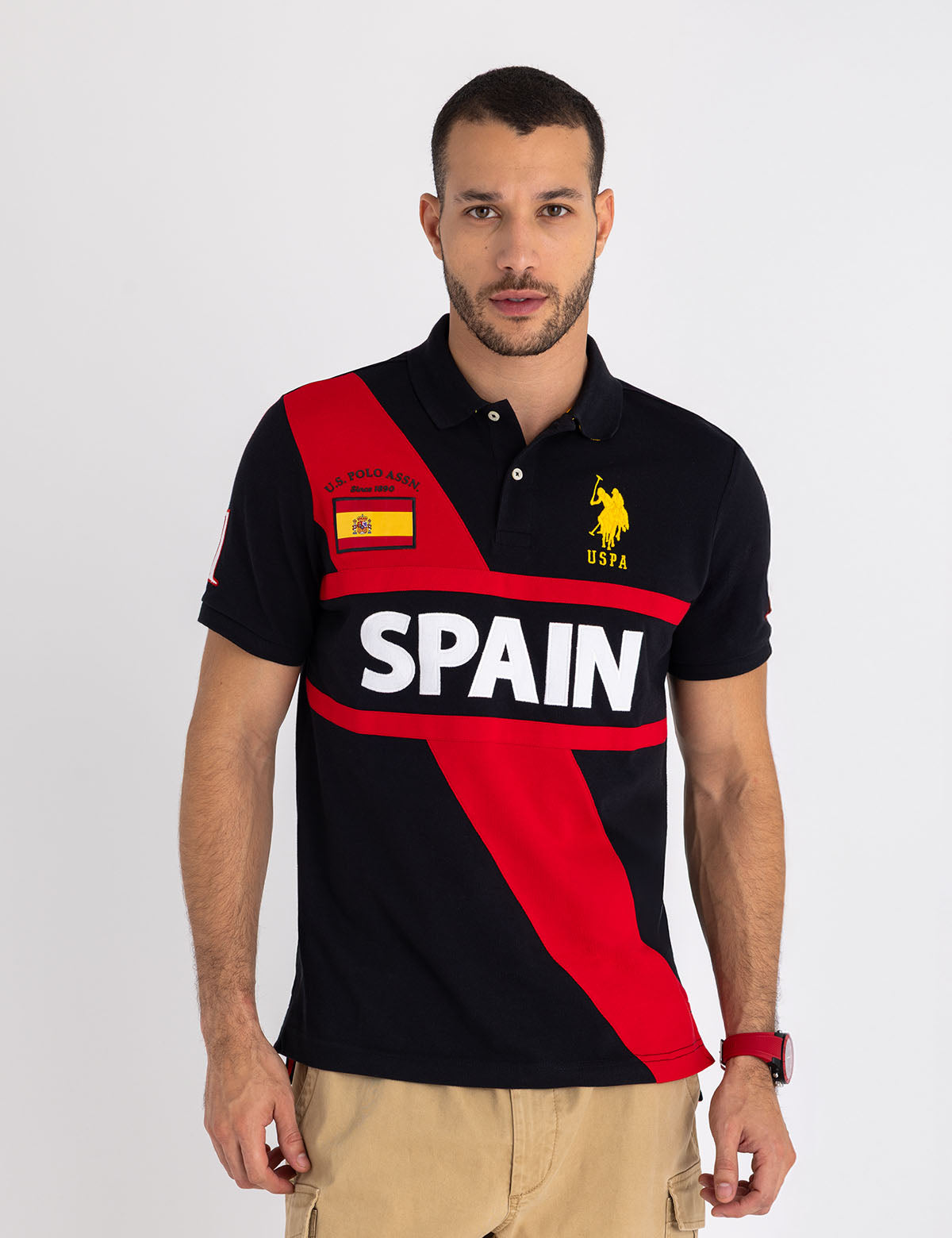 Color Block Pique Polo Shirt with Embroidered Logo | Spain Sash