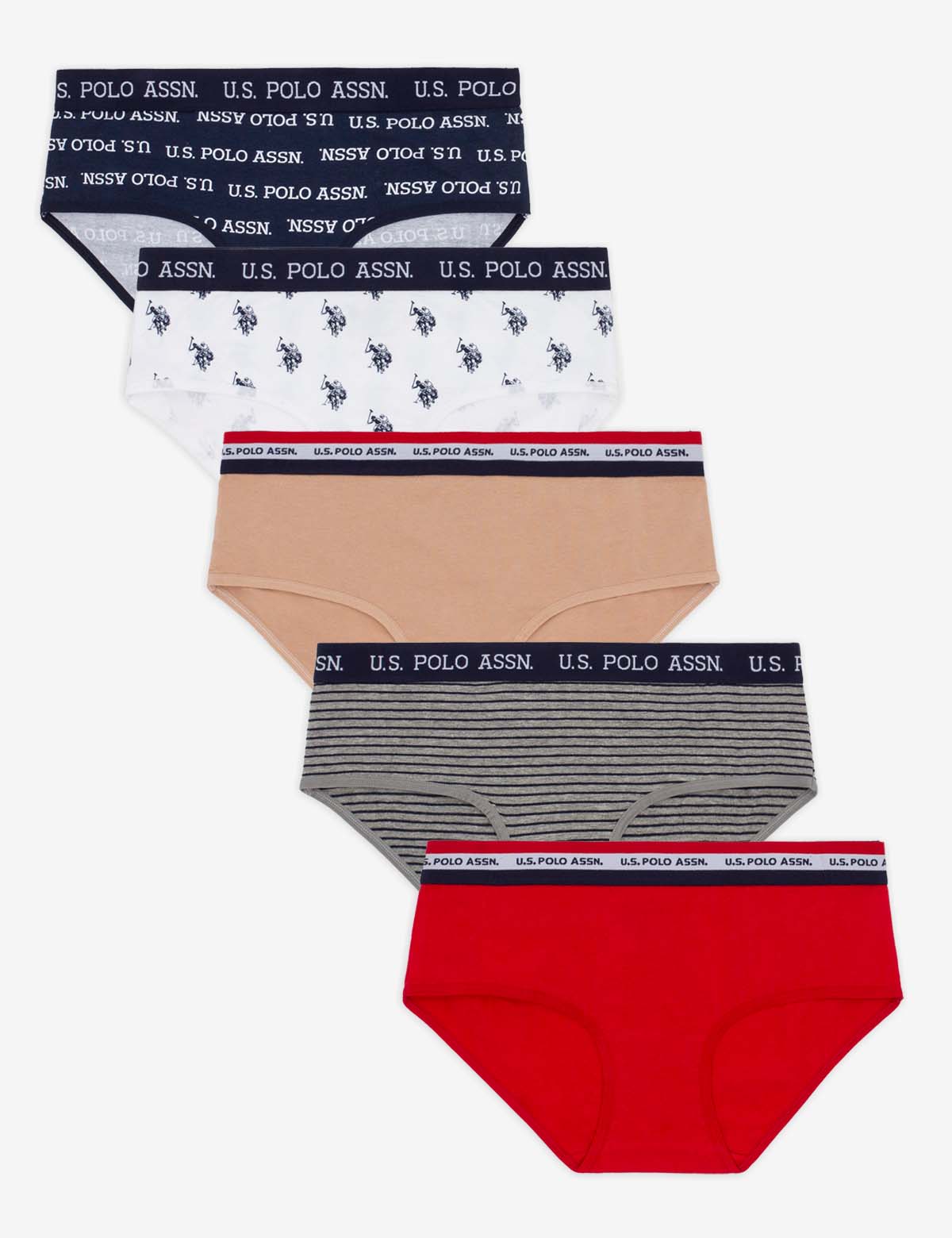 Red White & Blue Cotton/Spandex Hipster Panties 5-Pack | Tag-Free & Breathable