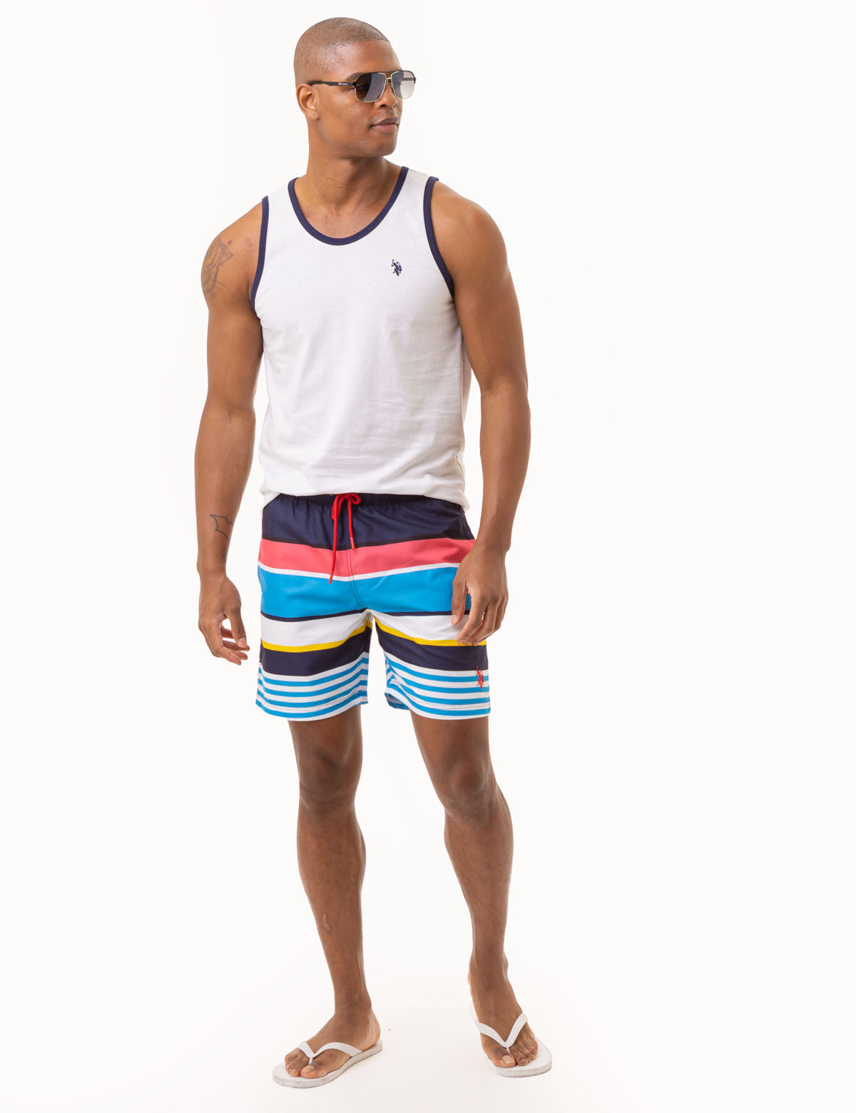 7 Stripe Swim Trunks for Men | Quick-Dry Beach Shorts