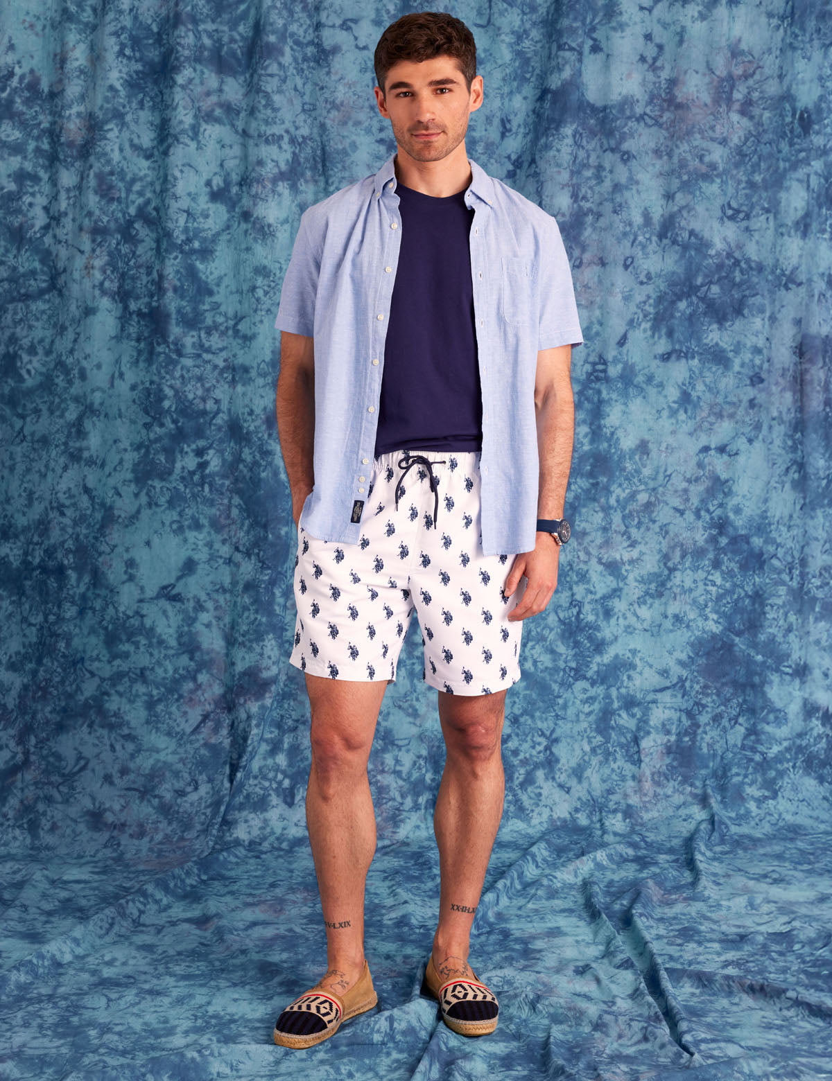 7" Swim Shorts with All Over Logo Print & Adjustable Waist | Beach & Pool