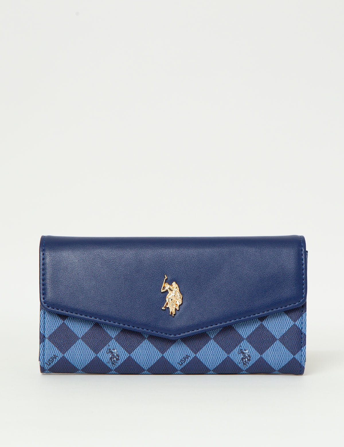 Luxury Large Flap Wallet with Goldtone Logo & Zippered Pocket | Diamond