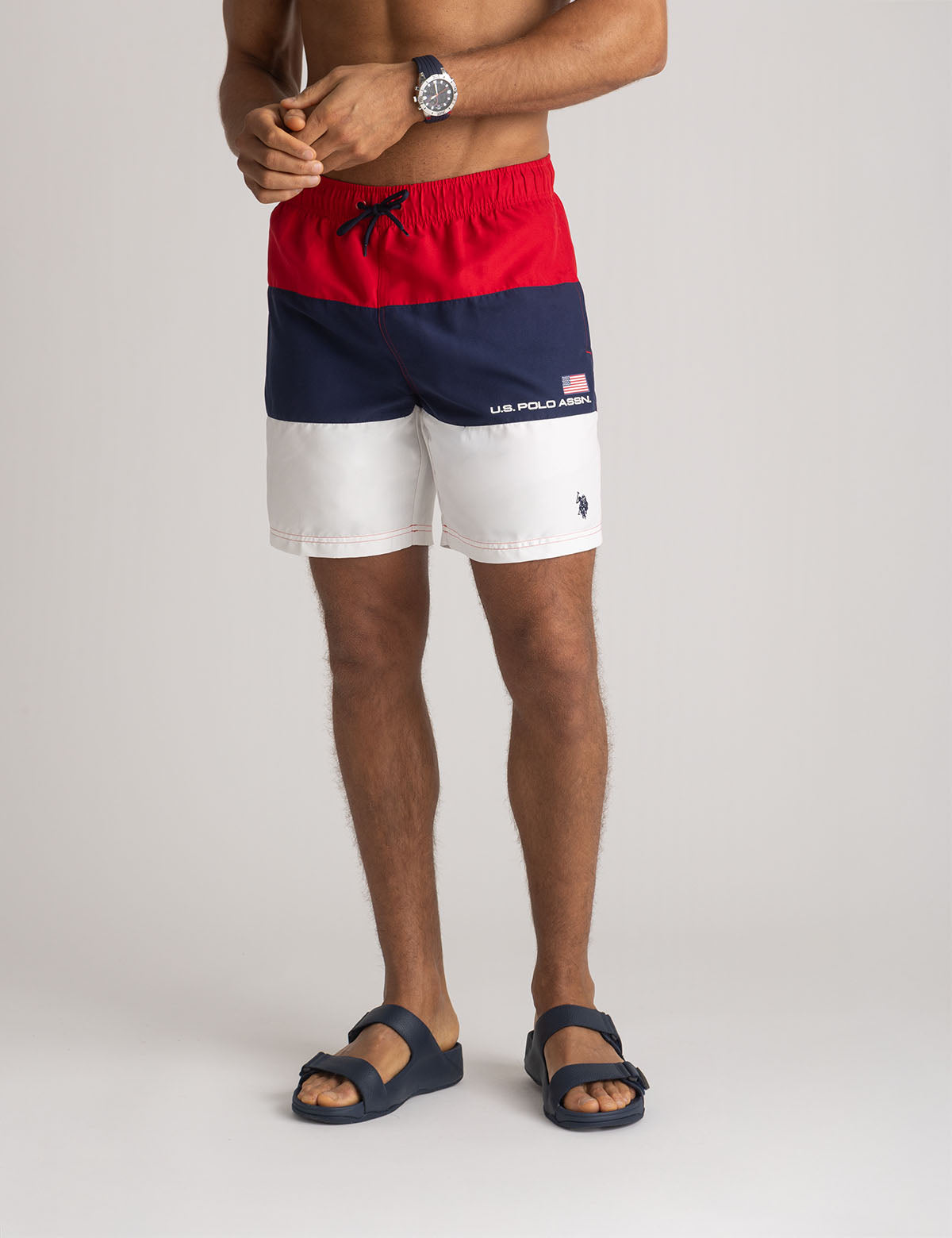 Tri Color Block Swim Shorts 7" with Adjustable Drawstring | Athletic Fit