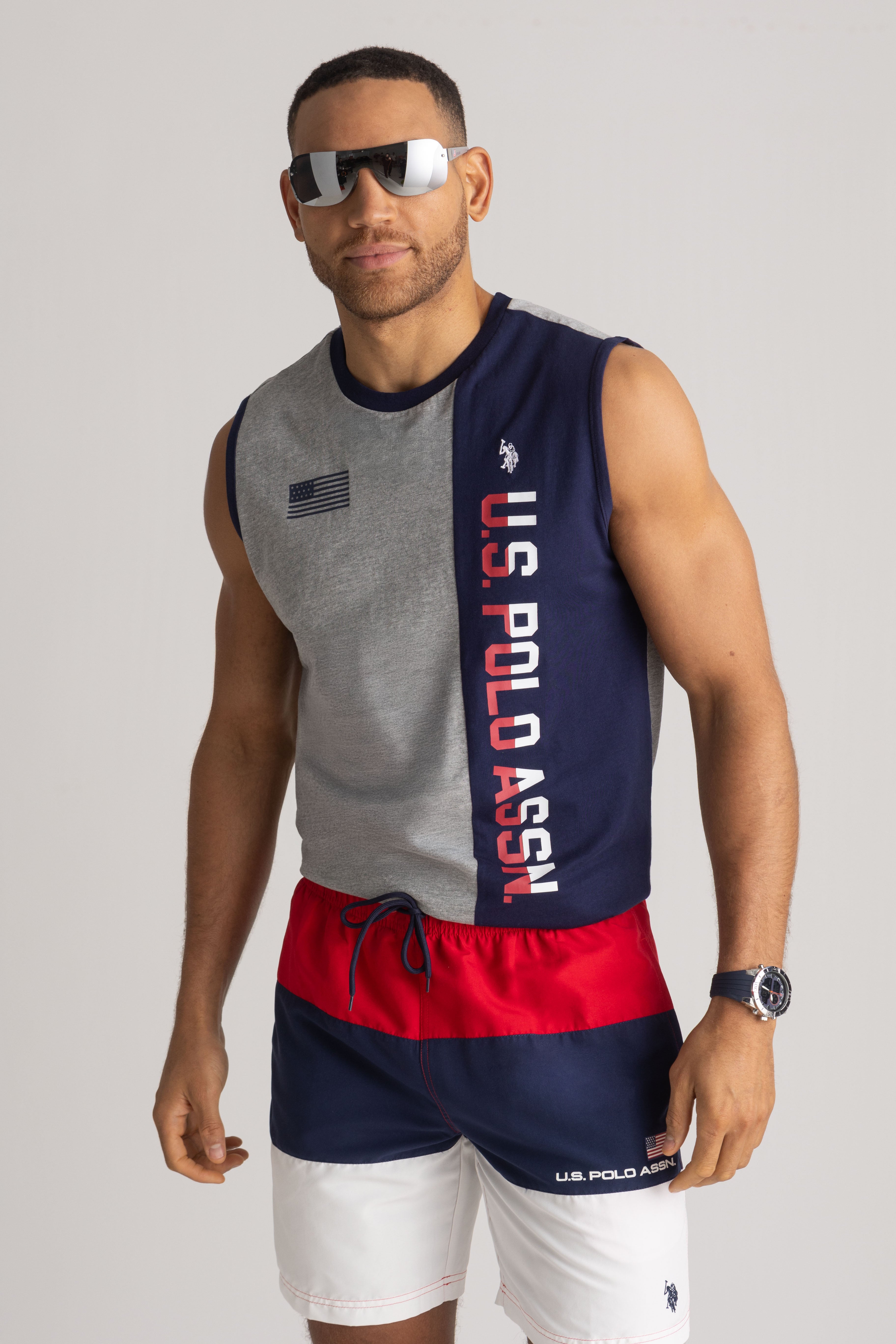 Tri Color Block Swim Shorts 7" with Adjustable Drawstring | Athletic Fit