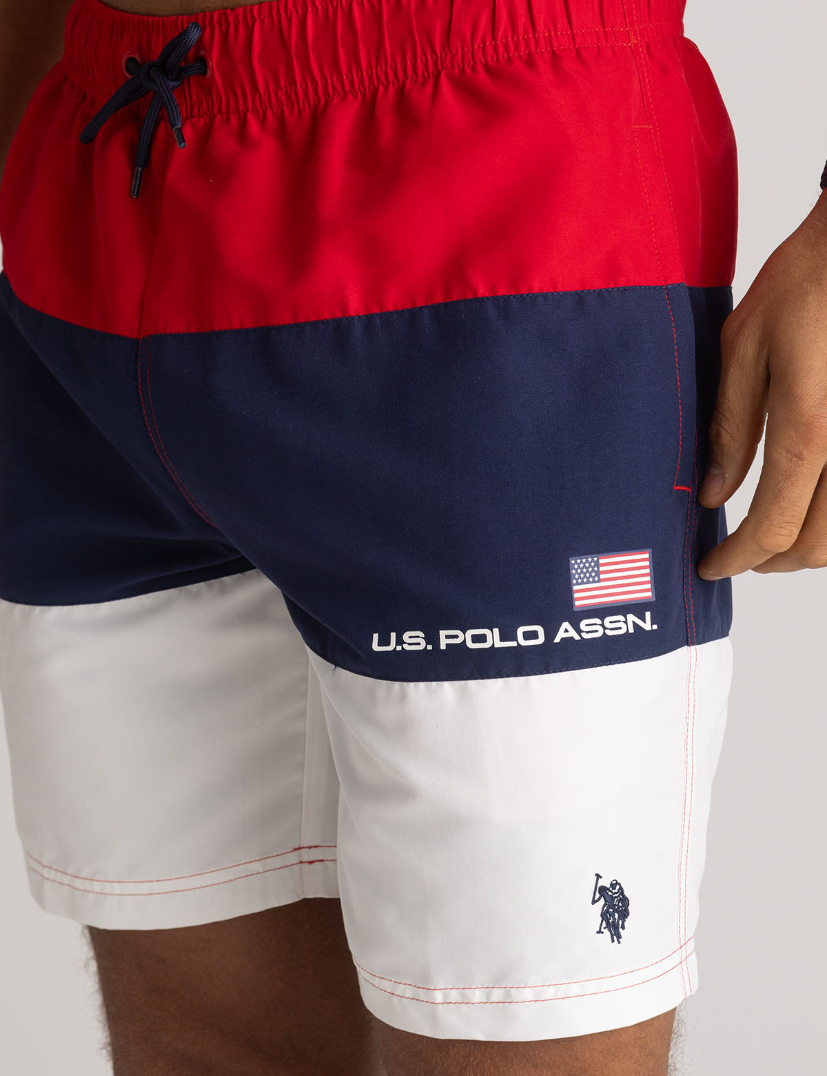 Tri Color Block Swim Shorts 7" with Adjustable Drawstring | Athletic Fit