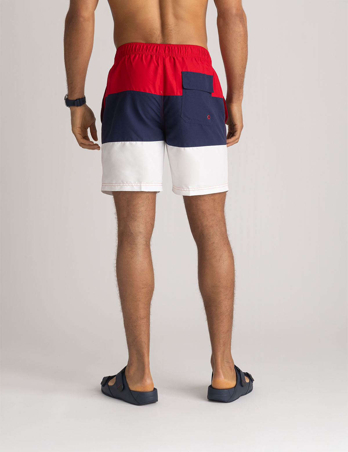 Tri Color Block Swim Shorts 7" with Adjustable Drawstring | Athletic Fit