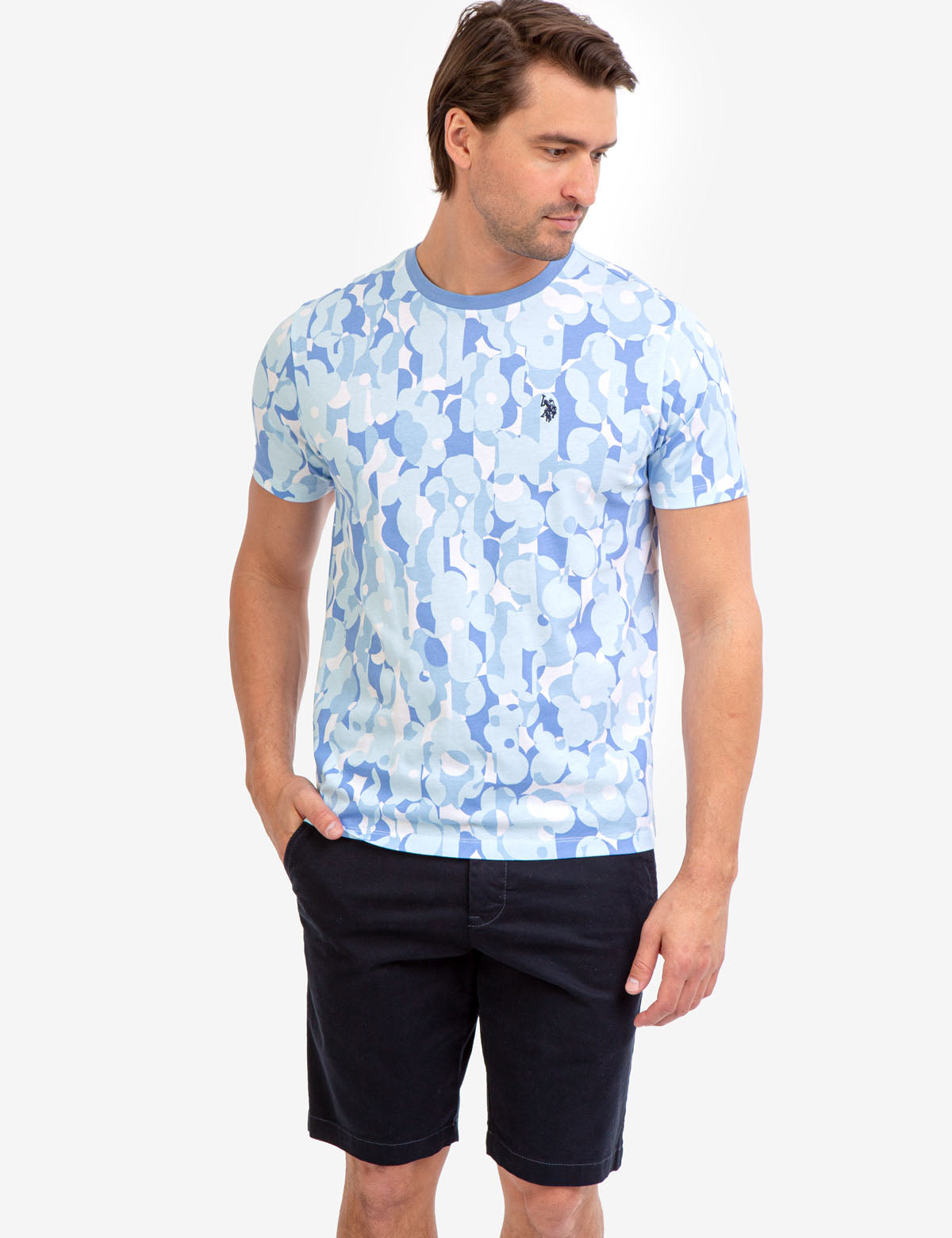 Abstract Floral Crew Neck T-Shirt with Embroidered Logo | Short Sleeve