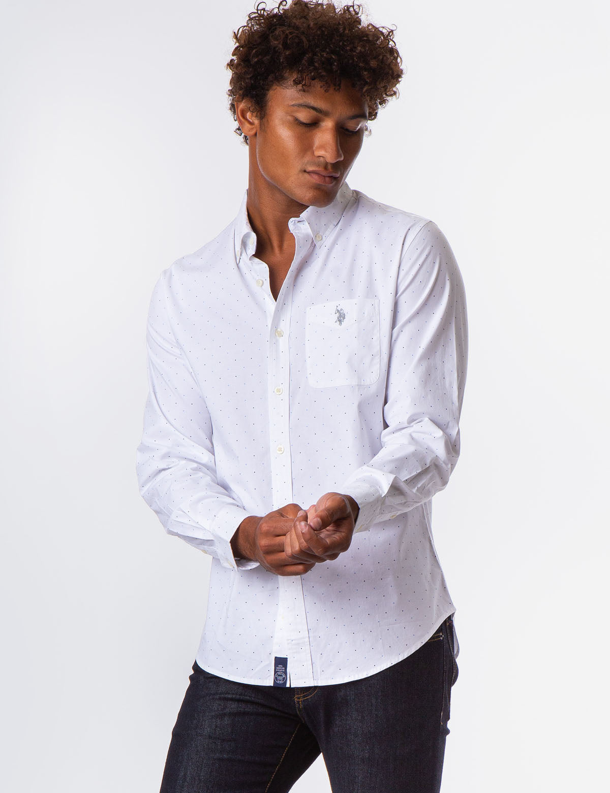 Dot Print Button-Up Shirt with Collar & Pocket | Casual Wear
