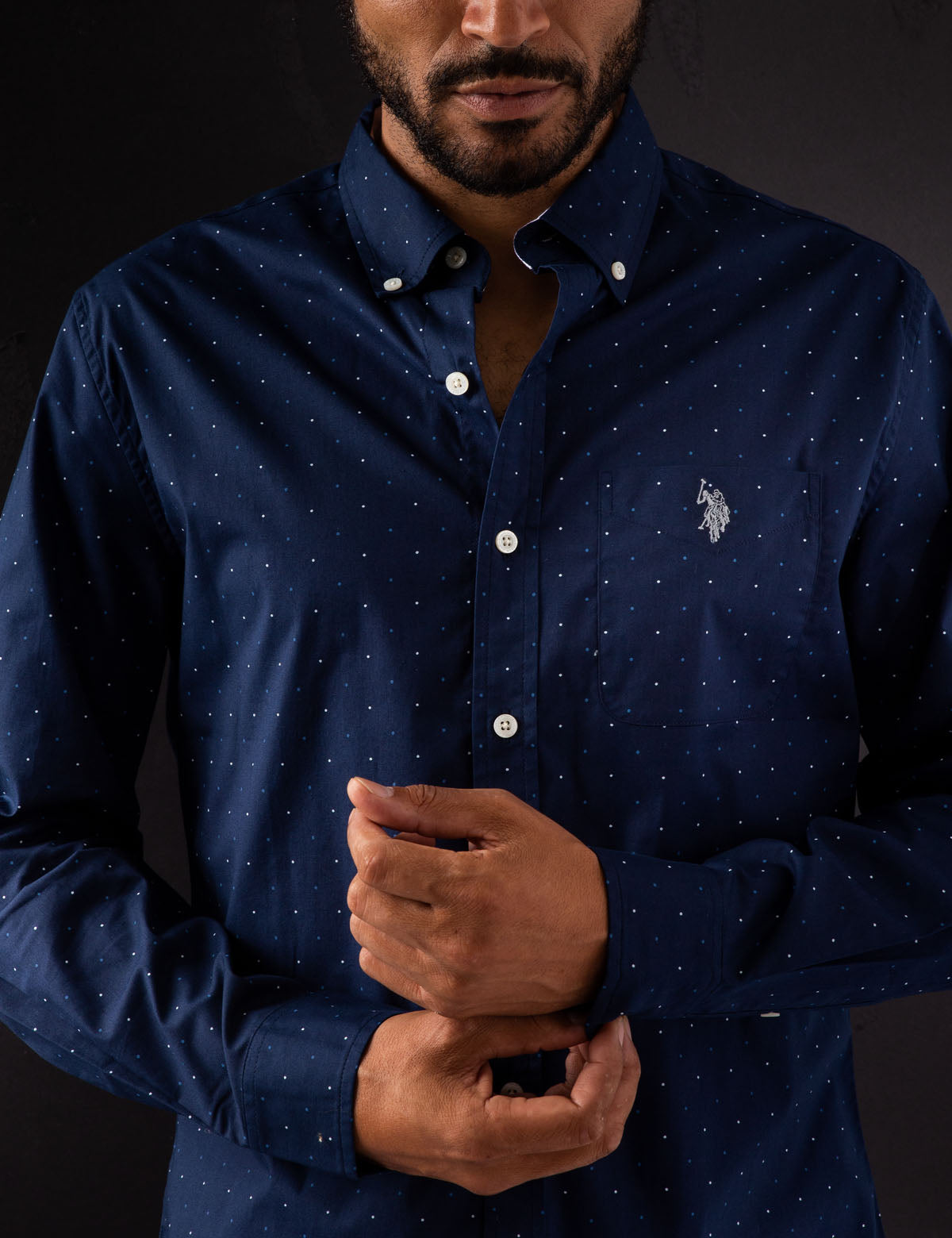 Dot Print Button-Up Shirt with Collar & Pocket | Casual Wear