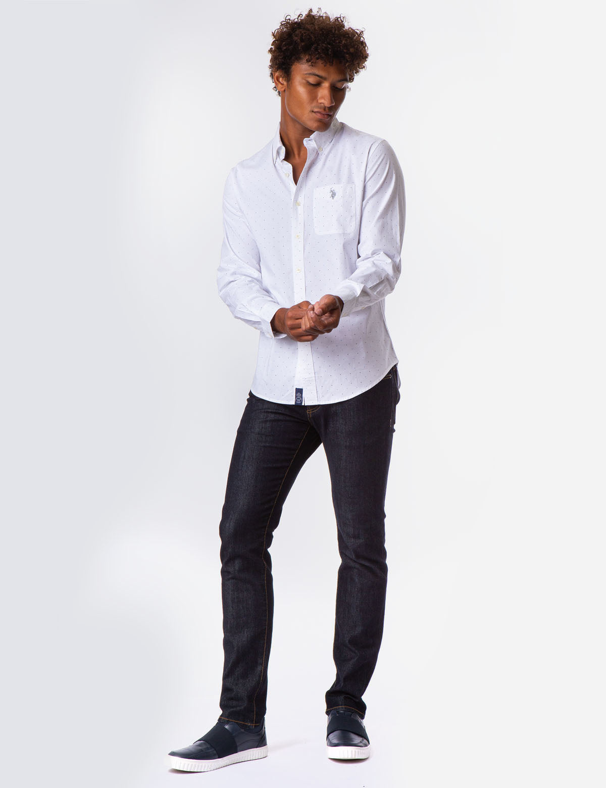 Dot Print Button-Up Shirt with Collar & Pocket | Casual Wear