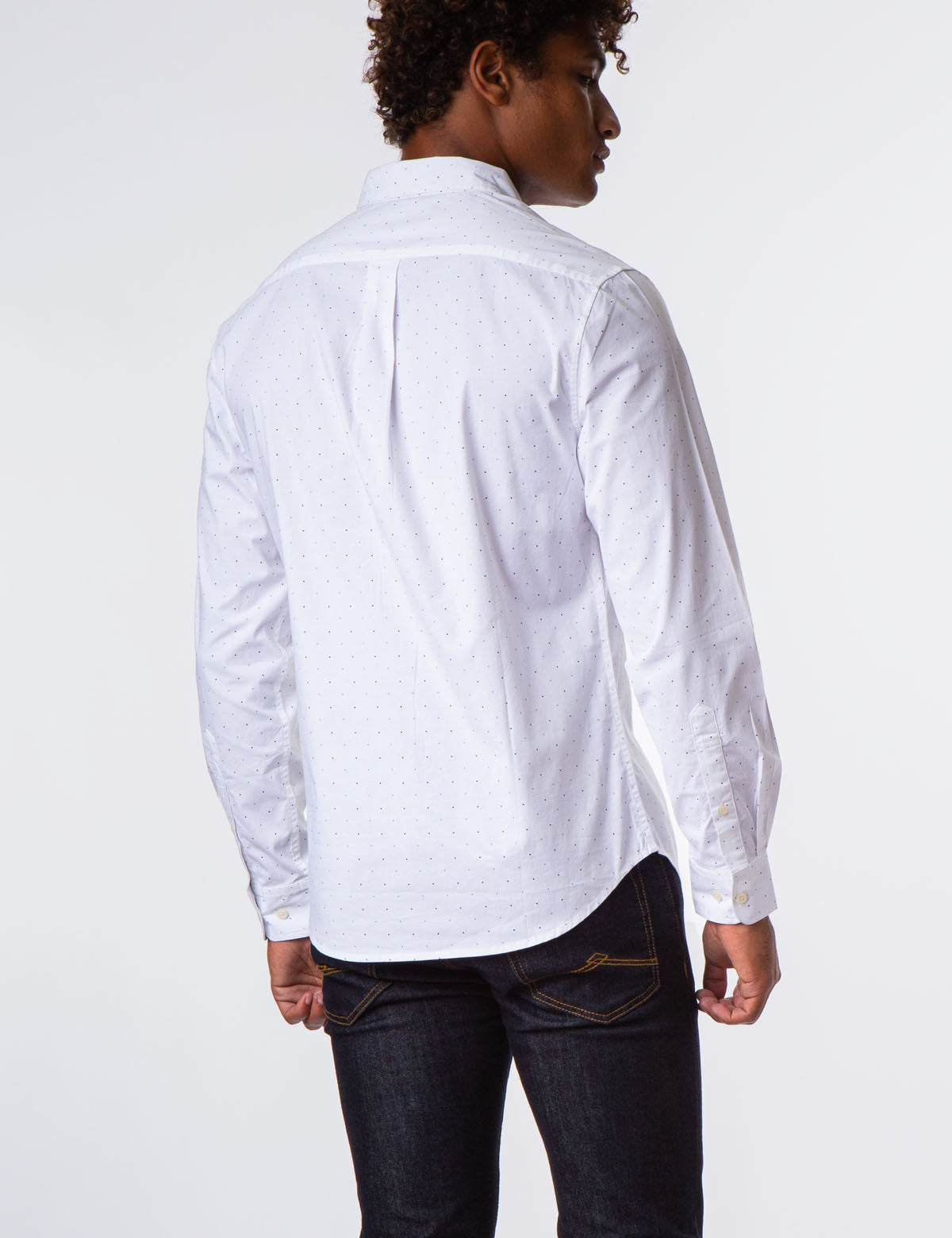 Dot Print Button-Up Shirt with Collar & Pocket | Casual Wear